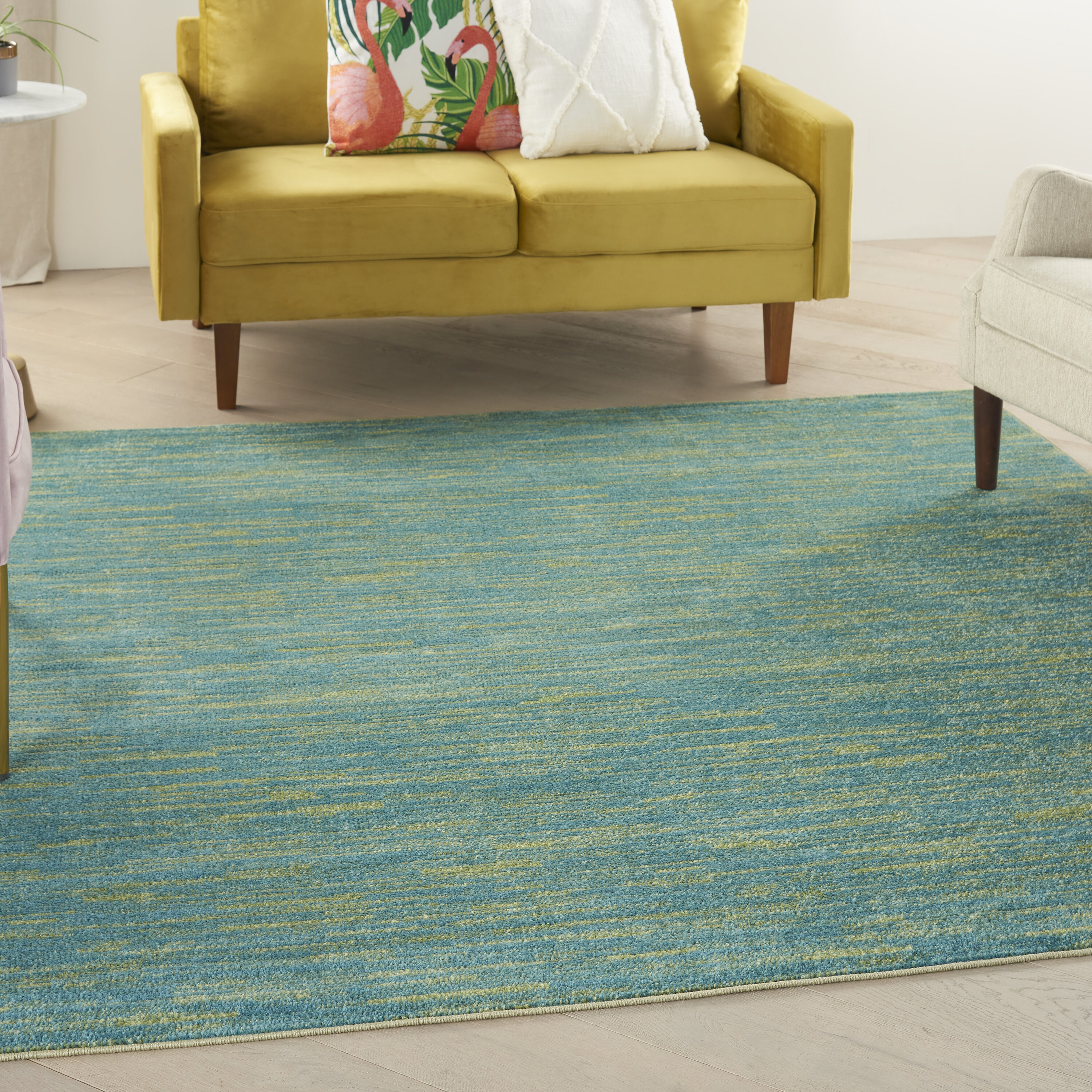 Nourison 99446823175 Essentials 5 x 5 (ft) Loomed Polypropylene Blue Green Square Indoor/Outdoor Solid Area rug