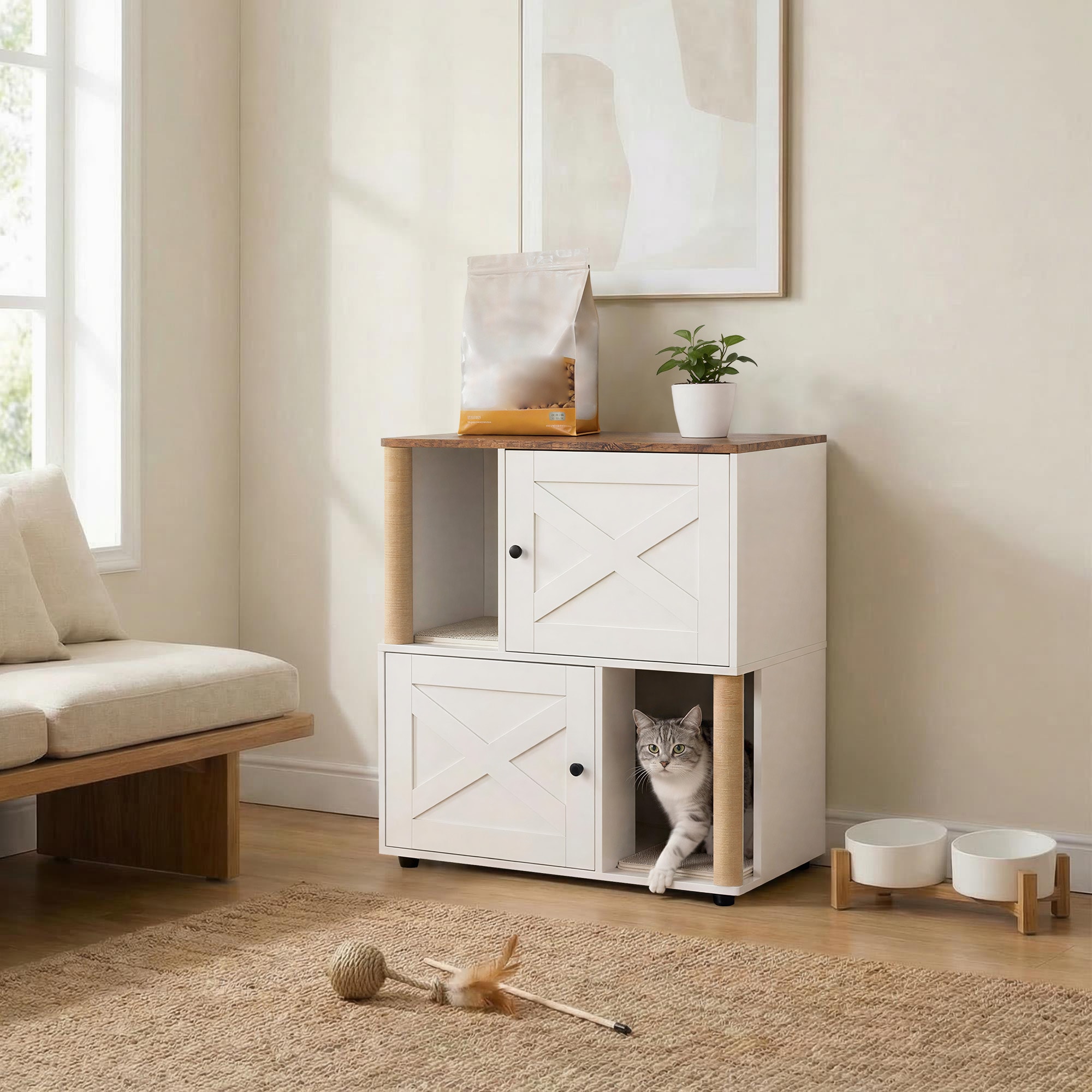 IdealHouse Double Litter Box Enclosure for 2 Cats 2 Tier Litter Box ...