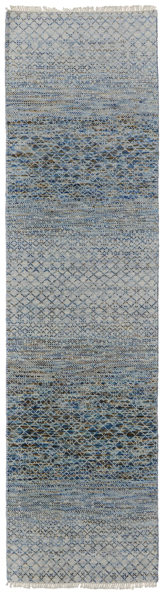 Room Envy BRNR69BQBLUGRNI11 2 x 12 (ft) Knotted Wool Blue/Ivory/Brown Rectangular Indoor Solid Runner rug