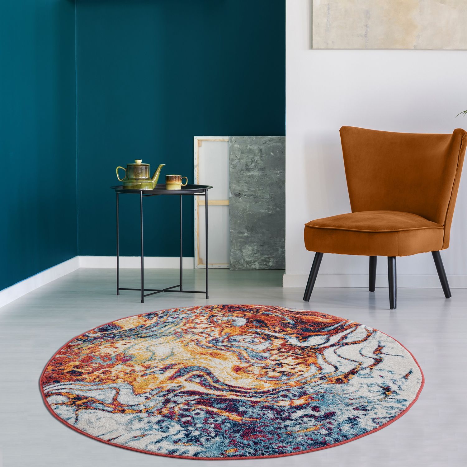 LR Home 3597A6084934J8 Orlay 4 x 4 (ft) Loomed Polypropylene Multi Round Indoor Abstract Vintage Area rug