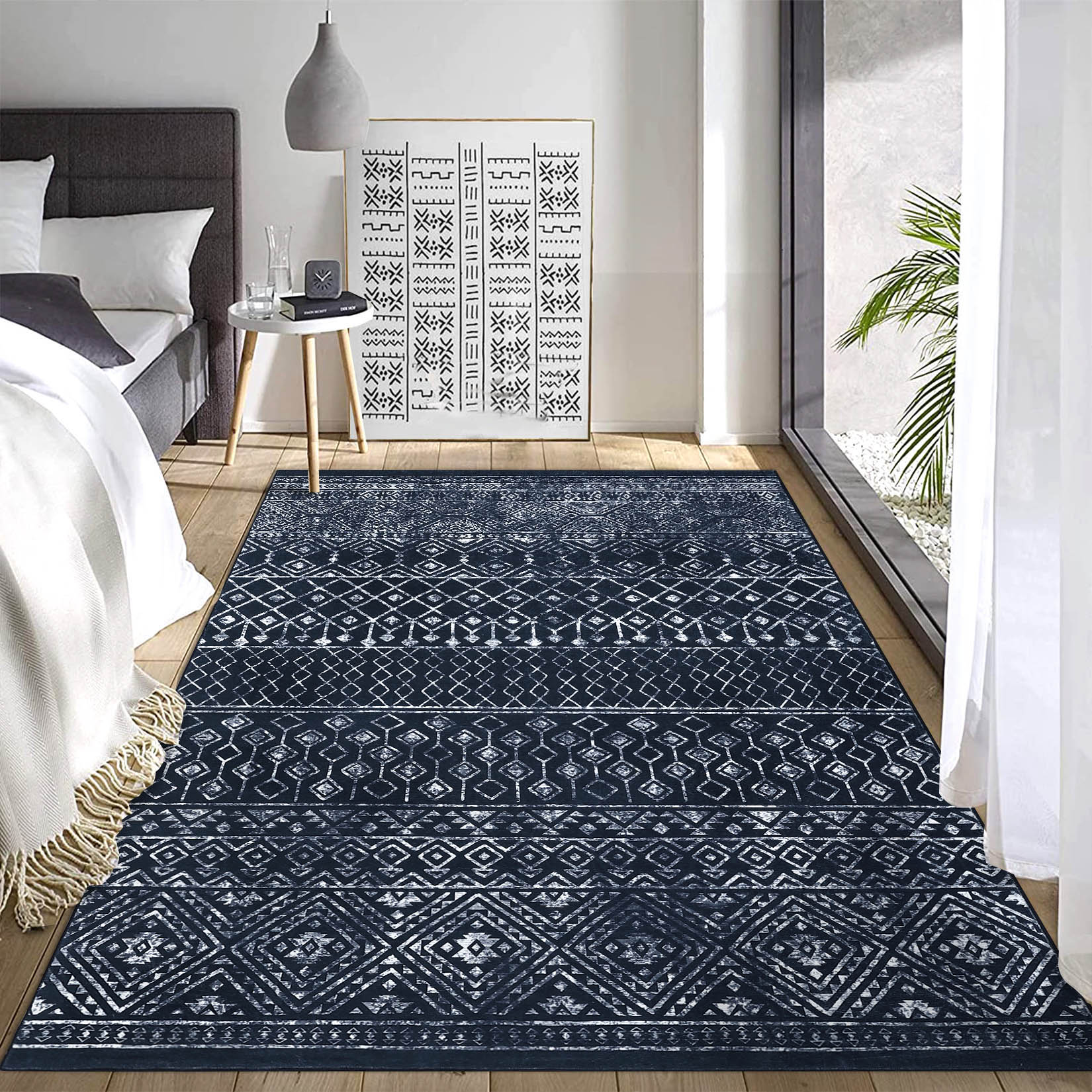 Garvee YXY-LO-PHO-155OGLV7 5 x 7 (ft) Loomed Polyester Black Rectangular Indoor Geometric Mid-Century Modern Machine washable Area rug