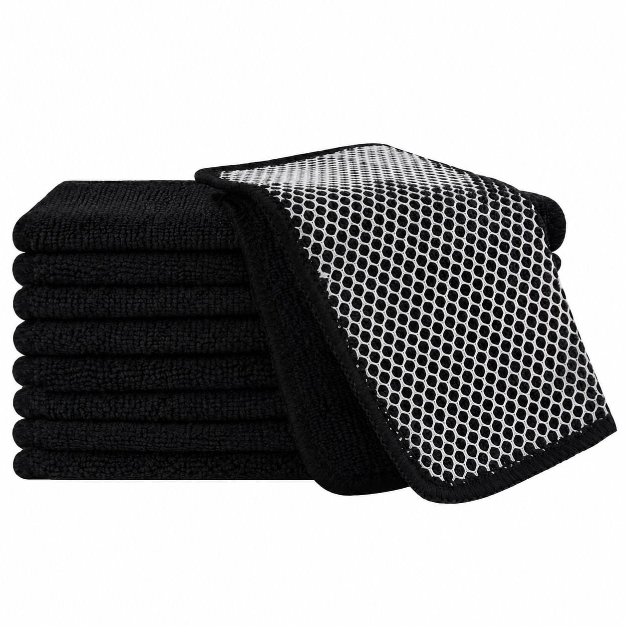 LAIFUCAM  Kitchen Washcloths Microfiber Dish Cloths with Poly Scour Scrub Side Black 7 inch x 7 inch Absorbent Quick Dry Cleaning Towels 9 pa