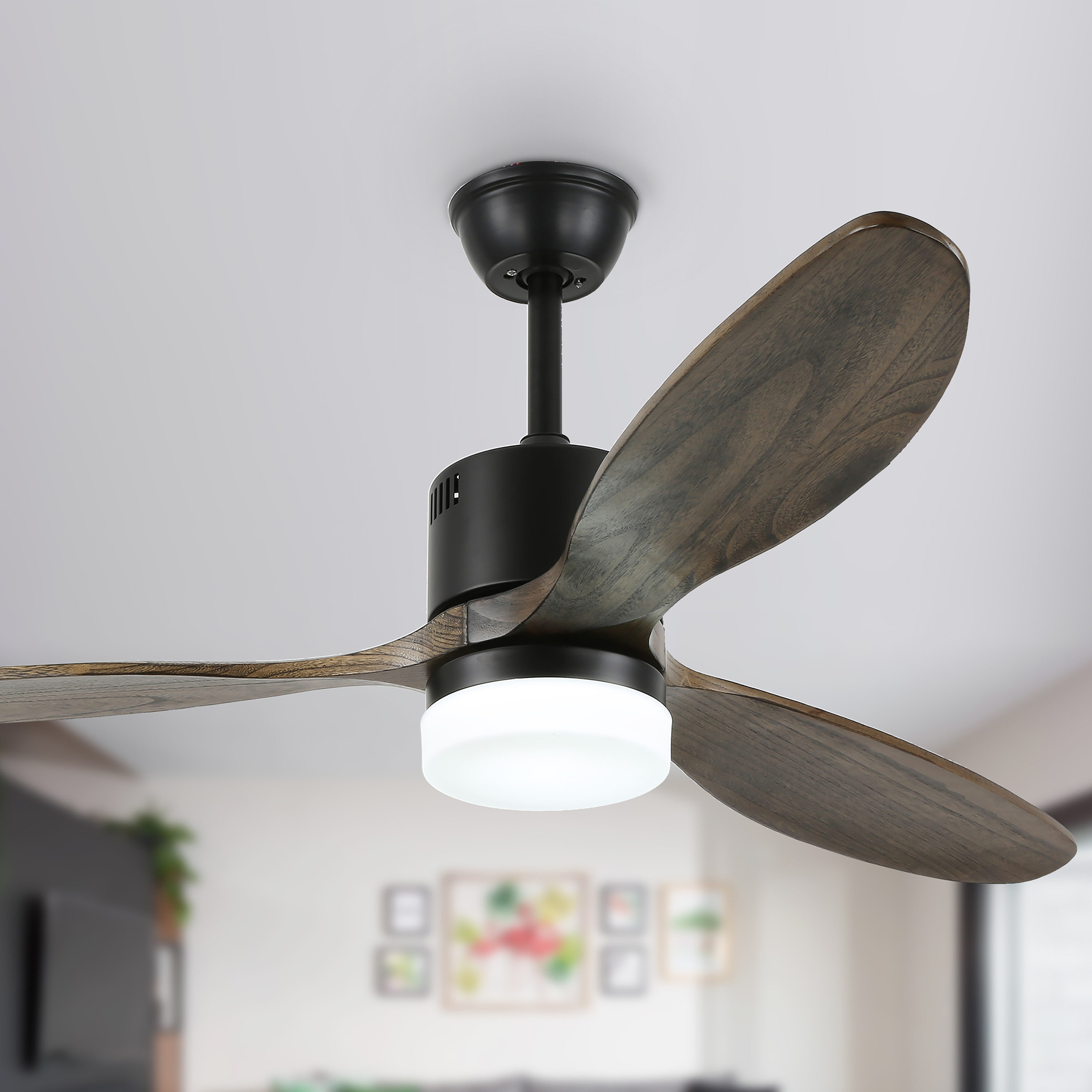 Cusp Barn DC5204 DC5204 52-Inches Black with Color-Changing Indoor Downrod mount Standard Ceiling Fan With Light and Remote ( 3 -Blade)