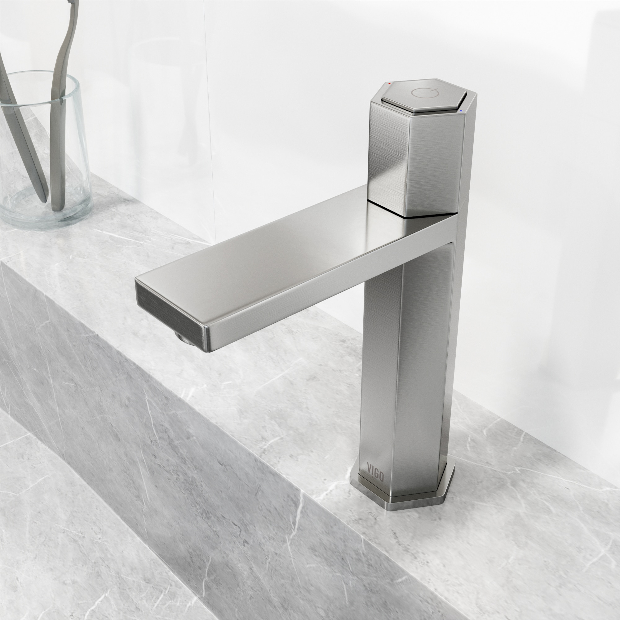 Nova Hexagonal Brushed Nickel Single-Hole Bathroom Faucet