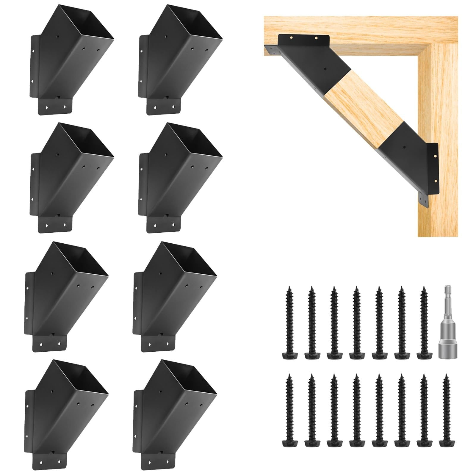 Etokfoks  8 pcs Carbon Steel Pergola Bracket Kit Outdoor 45 Degree Reinforced Accessory for 4x4 Wood Posts Structures
