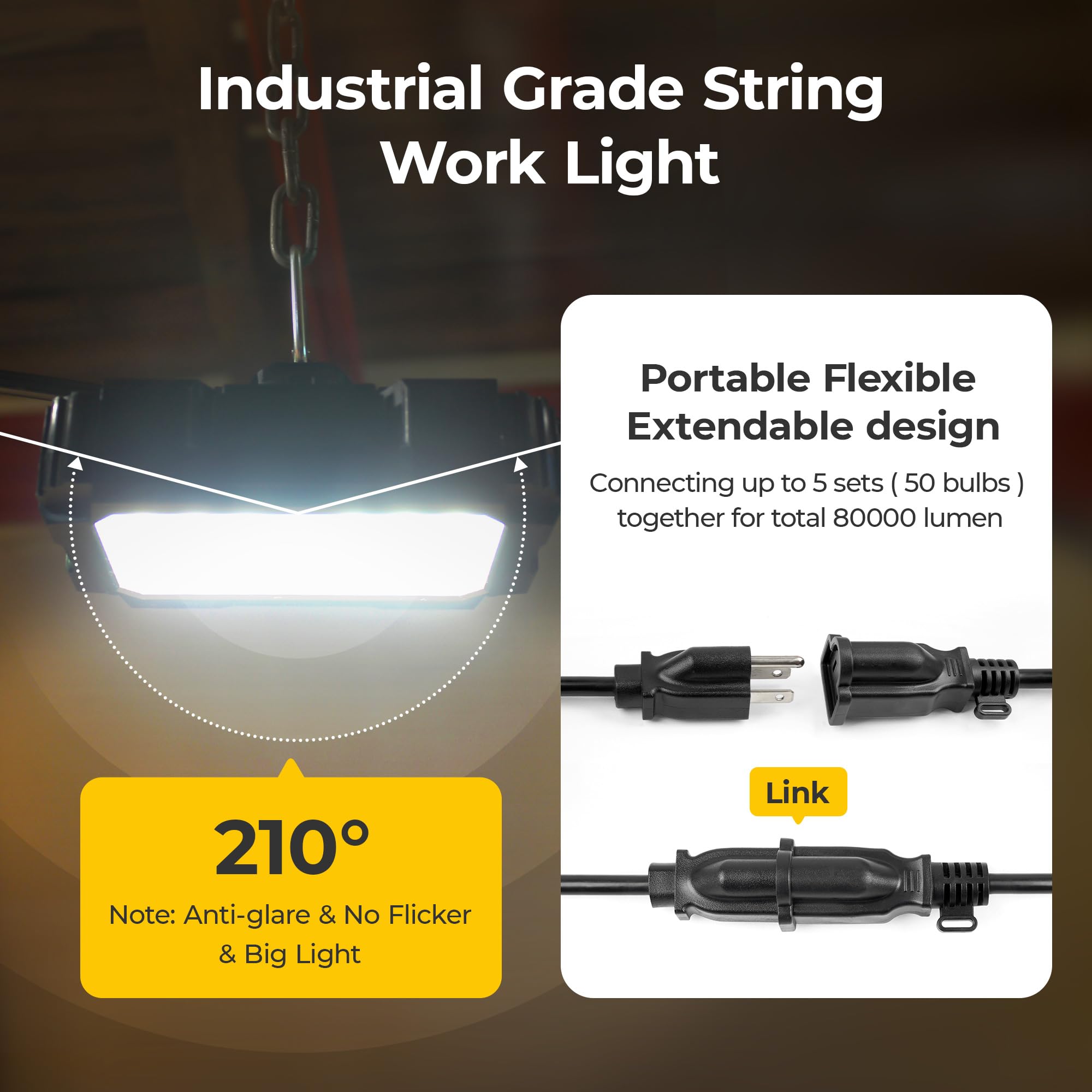 KIWDZFU LED String Lights 3 Prong 180w ETL Listed Bright Industrial ...