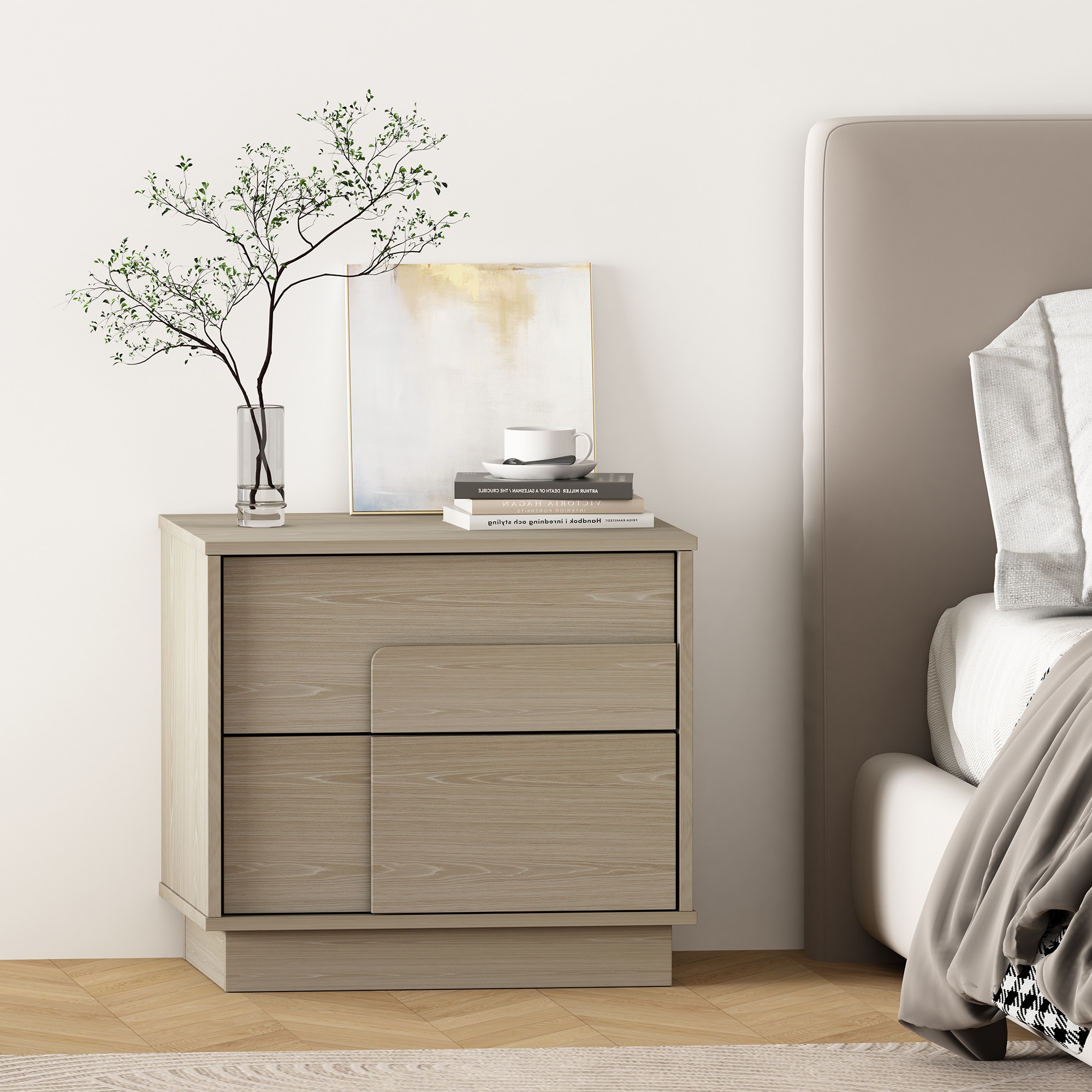 Manhattan Comfort NS003-OK Whitewashed Oak Nightstand