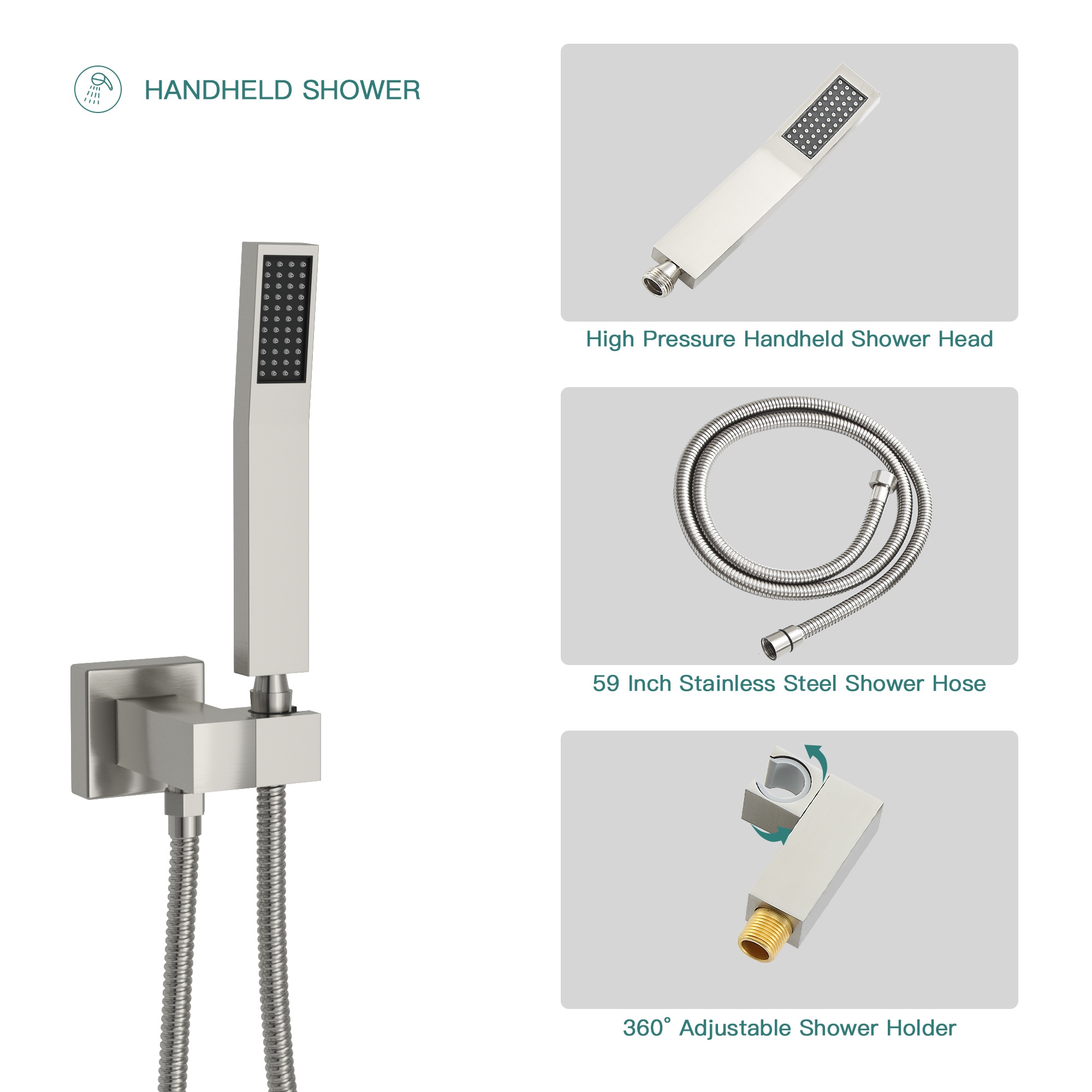 Brushed Nickel Dual Shower Head System with Handheld and Rainfall Feature