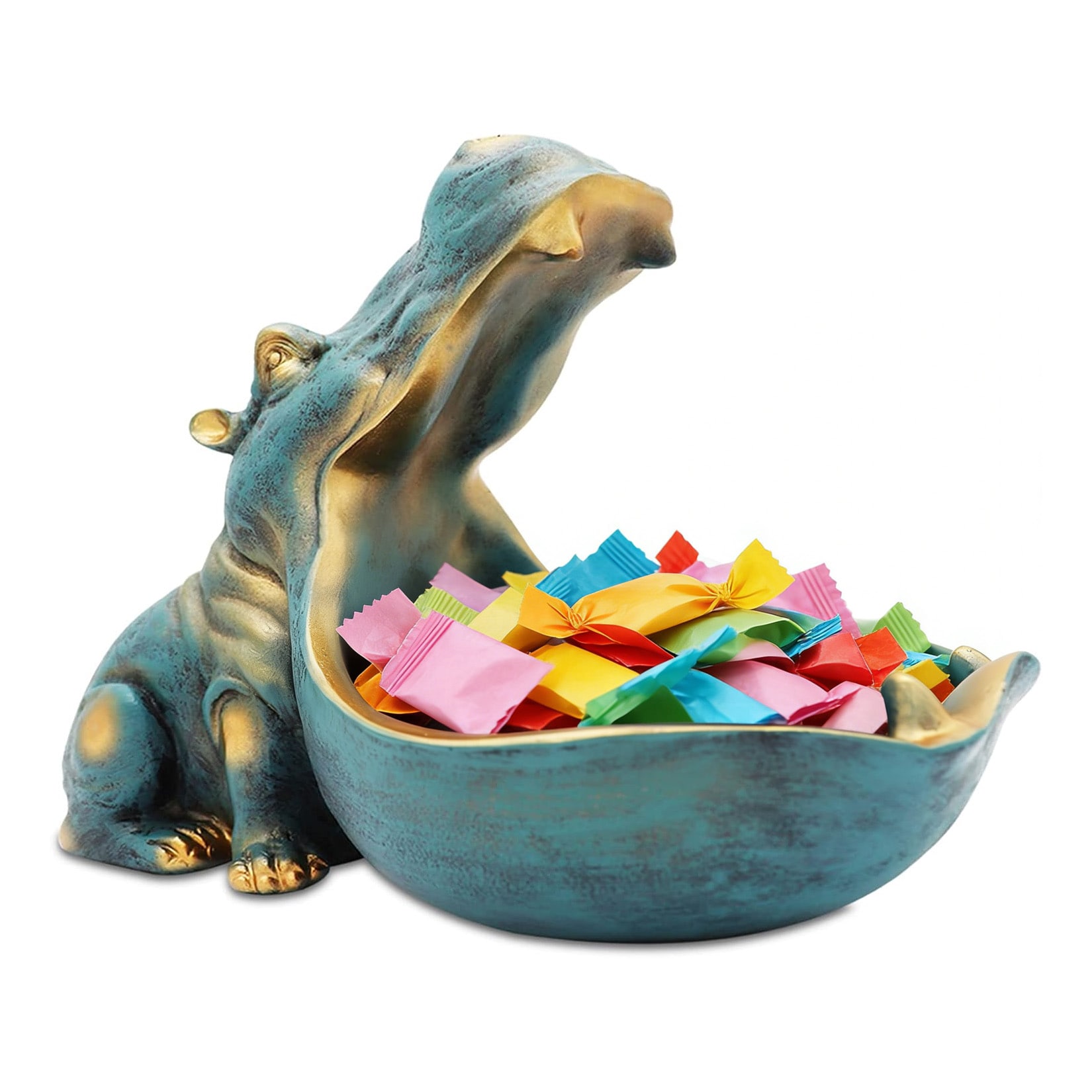 IdealHouse Hippo Statue Resin Storage Bowl Decorative Hippopotamus Candy Dish Holder 21x16x11cm Home Decor Figurine for Keys Snacks and Desk Organization