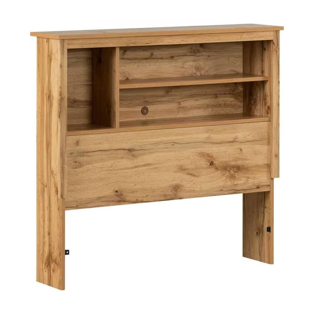 Slickblue Modern Twin Sized Brown Wooden Headboard with 3 Open Shelves and Grommet Hole for Kids or Teen Bedroom