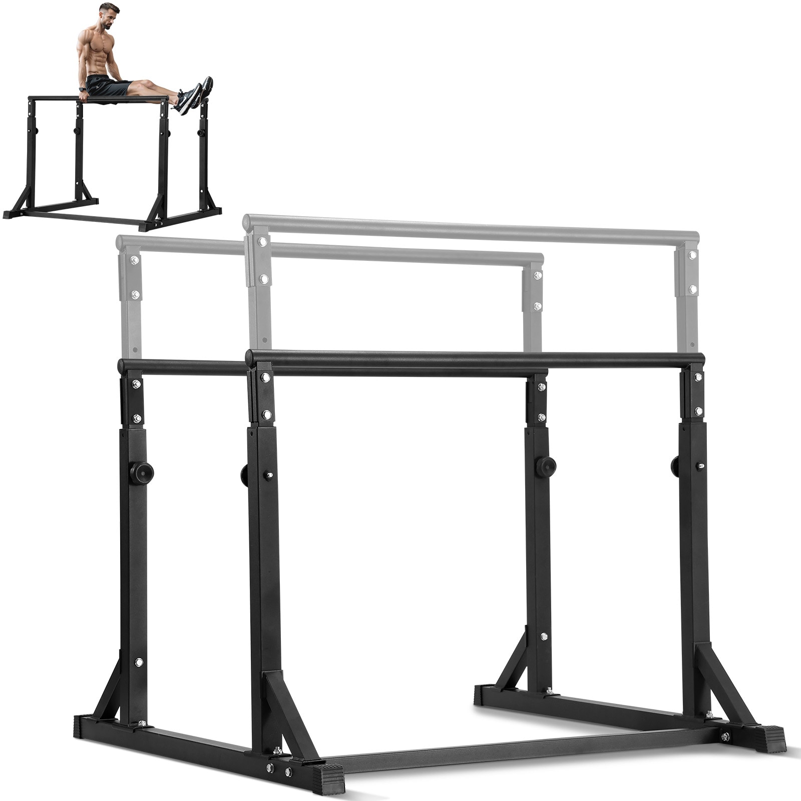 VEVOR SCSGDBLJKDJG05306V0 Dip Bar  800 lbs Capacity  Heave Duty Dip Stand Station with Adjustable Height  Fitness Workout Dip Bar Station Stabilizer Parallette Push Up Stand  Parallel Bars for Strength Training Home Gym