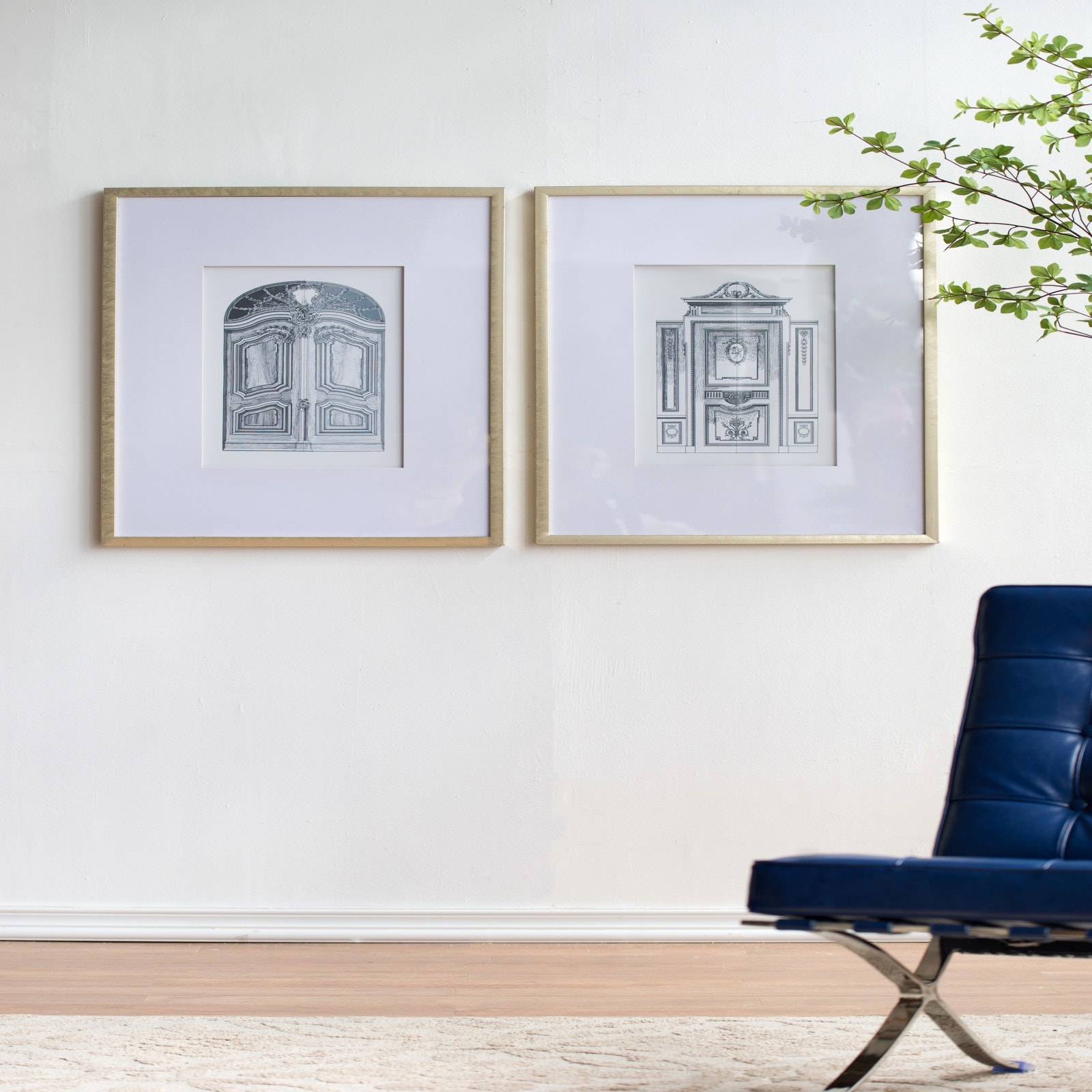 GlasFlength  32x24-Inch Pencil Architectural Wall Art with Sketch Style Design for Living Room Bedroom Office Hallway Home Decor 2-Pack Silver