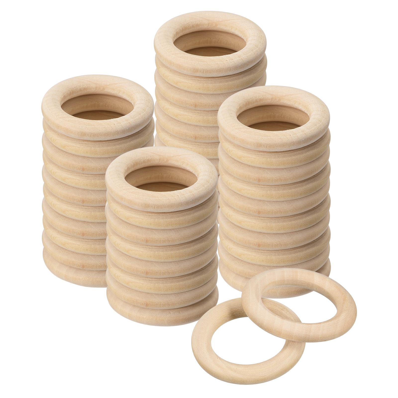 Unique Bargains 50pcs 35mm(1.4-inch) Natural Wood Rings 6mm Thick Smooth Unfinished Wooden Circles for DIY Crafting Knitting Macrame Pendant