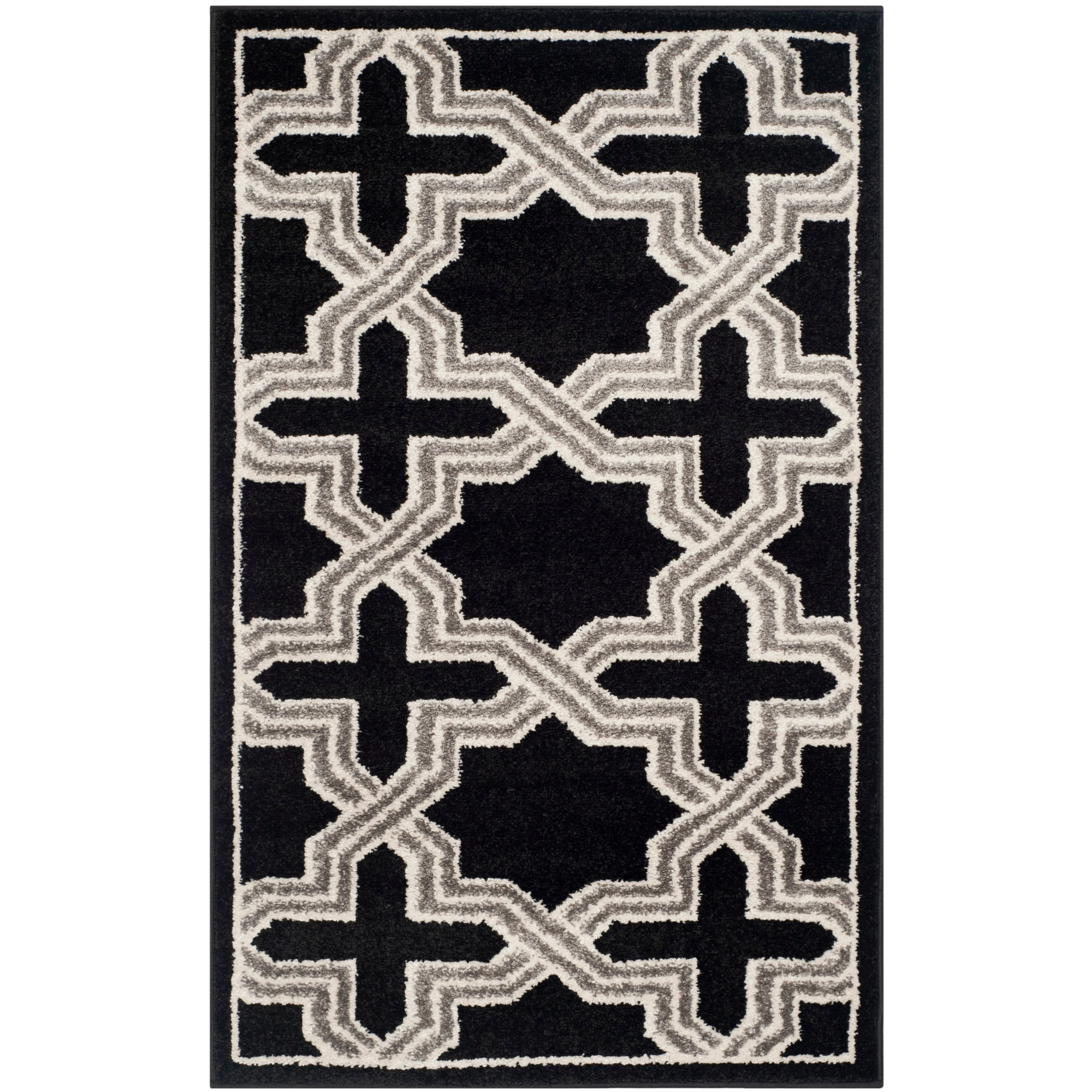 Anthracite and Gray Geometric Cotton Synthetic Rug