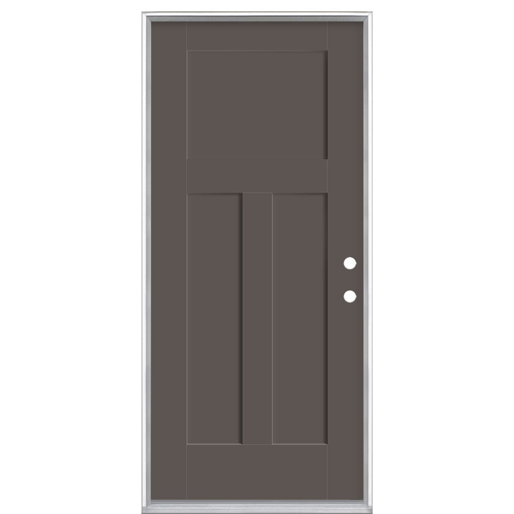 Masonite 62786 Winslow 36-in x 80-in x 4-9/16-in Fiberglass No glass Left-hand inswing Timber Gray Painted Prehung Front Door with Brickmould Insulating core