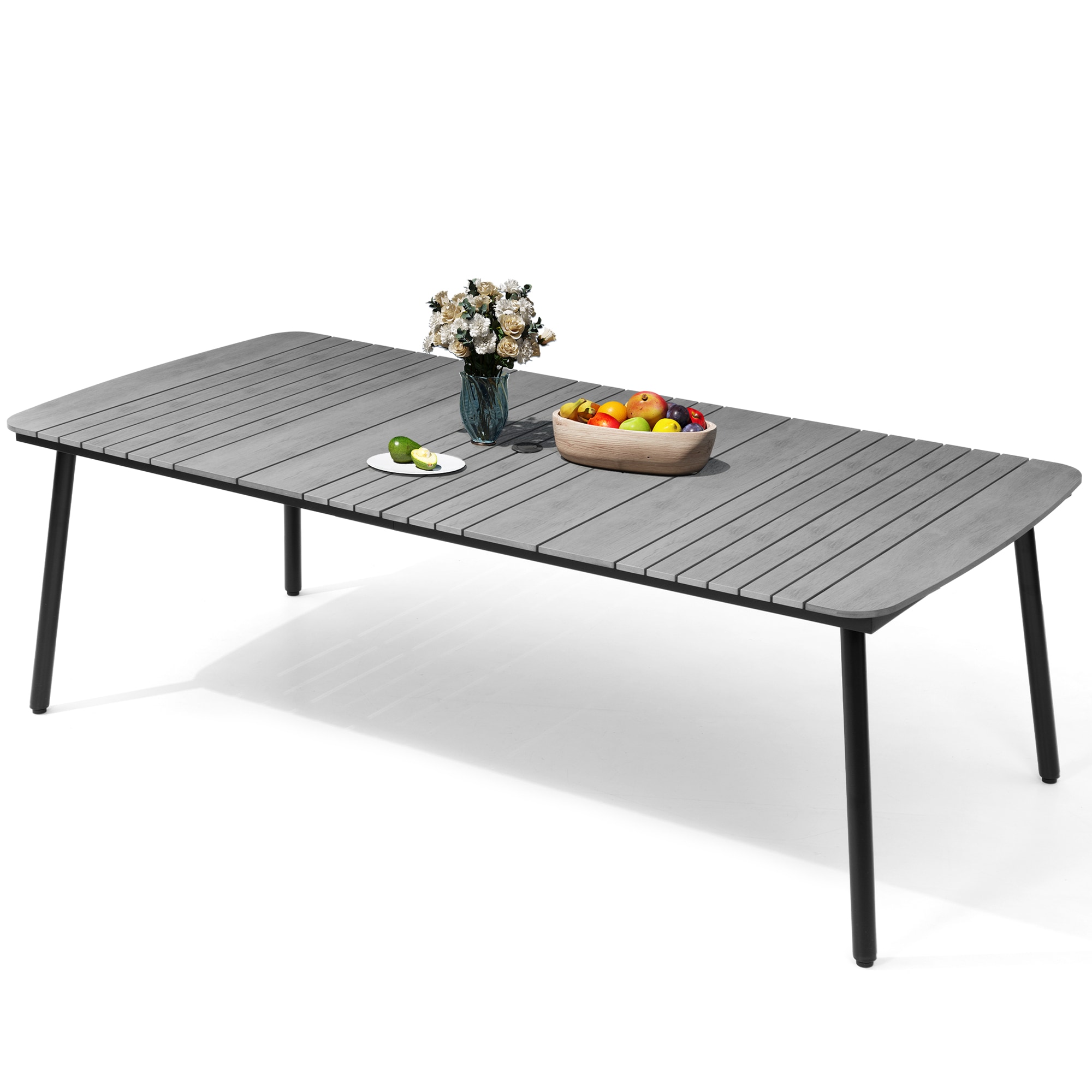 Crestlive Products CL-TB059GRY240 93-in Large Patio Plastic-Wood Top Aluminum Frame Rectangle Outdoor Dining Table 42.1-in W x 92.9-in L with Umbrella Hole