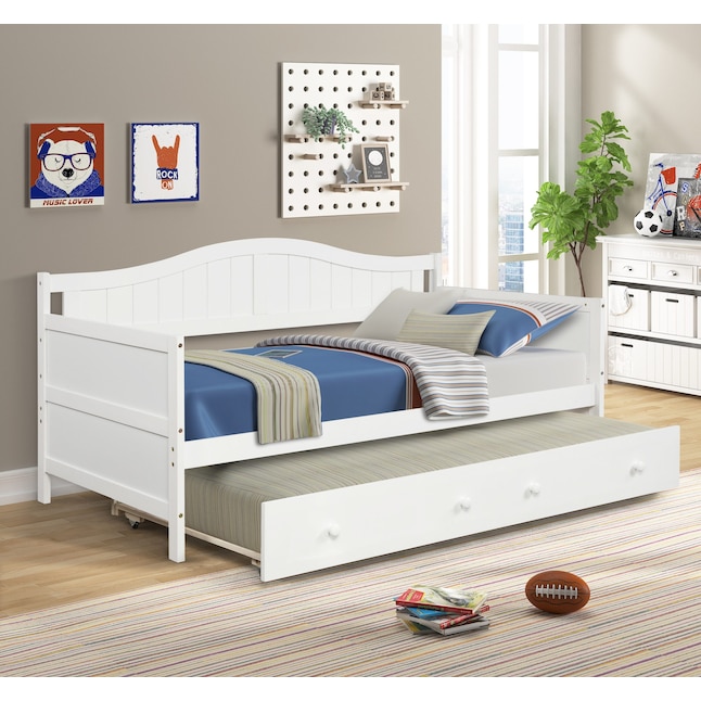 With Trundle White Twin Bed Frame, Wooden Twin Bed With Trundle