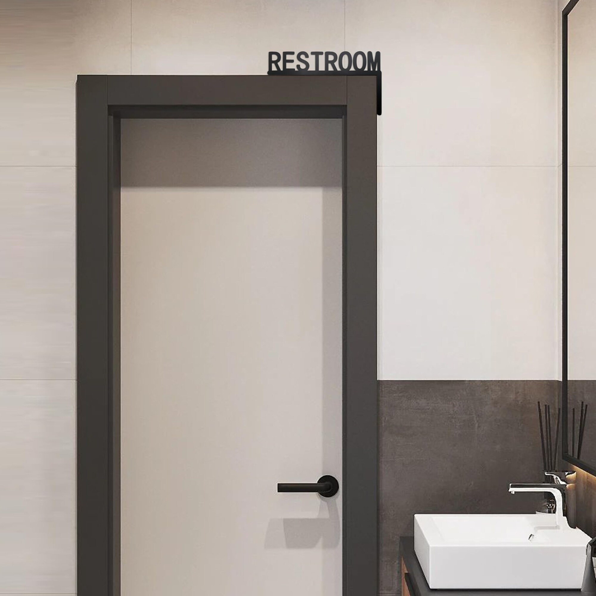 Etokfoks 1 Pack Metal Black Finish Restroom Door Topper Sign Right Side ...