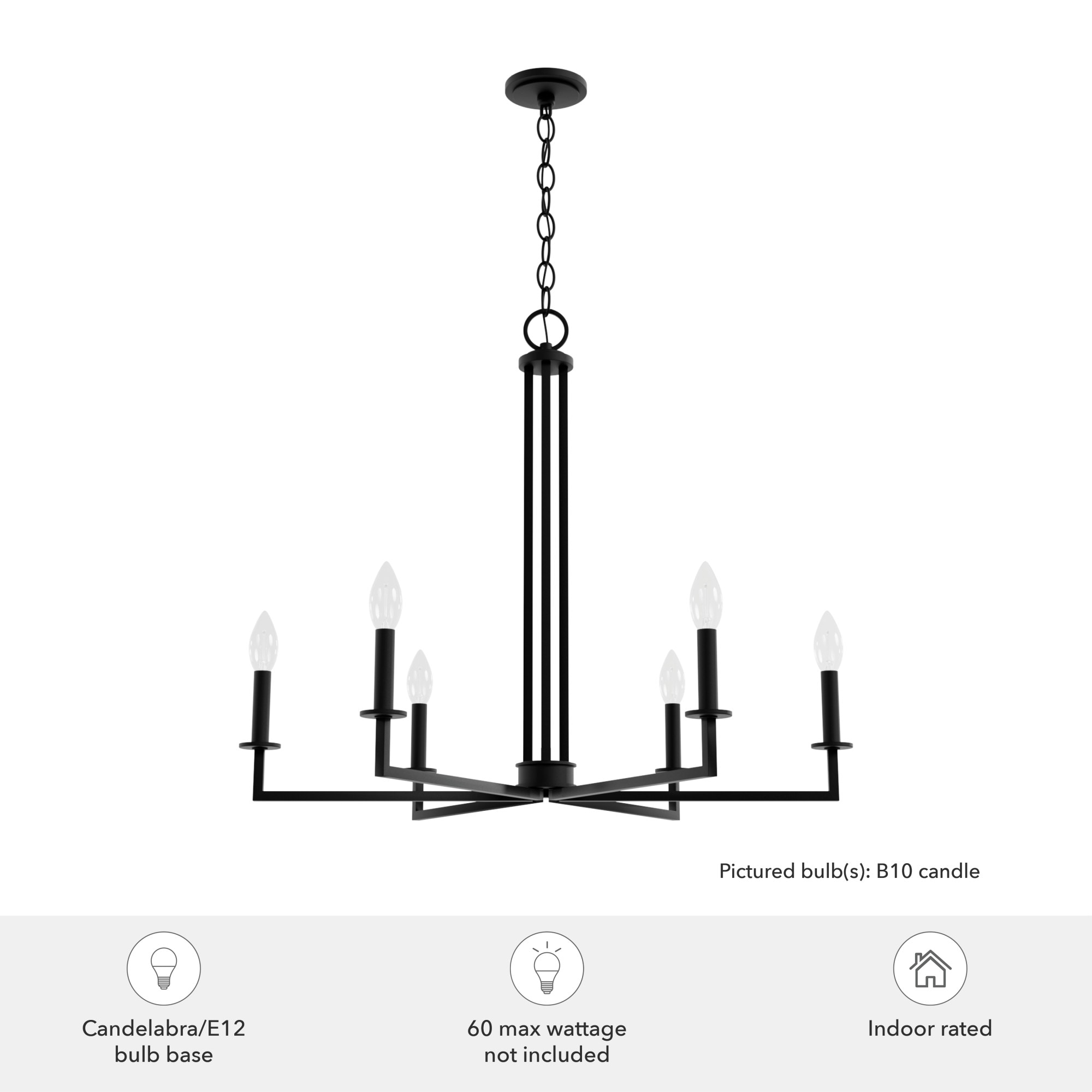 Hunter Bearden 30" Black Aluminum 6-Light Candle Chandelier