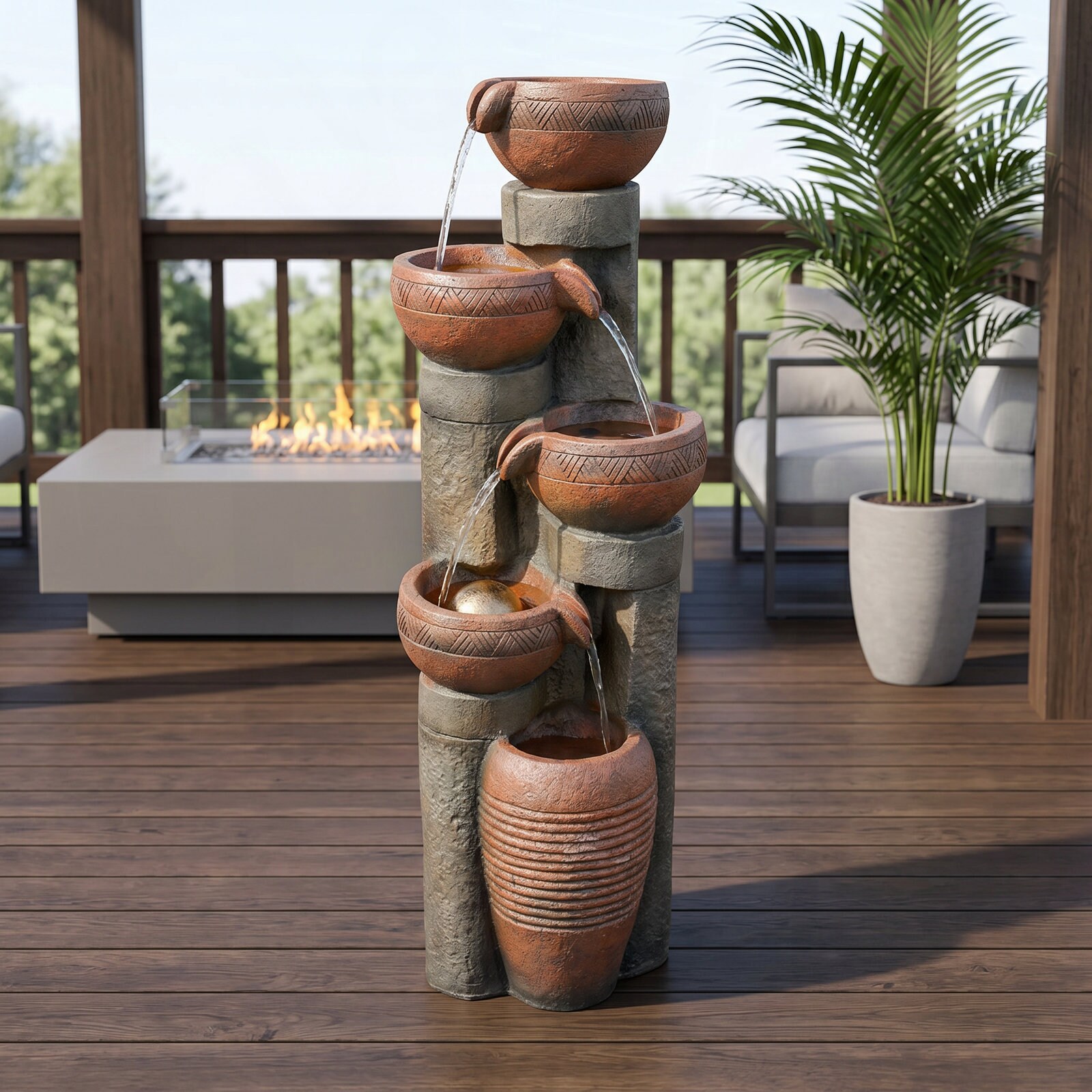 SunJet - Indoor Outdoor Water Fountain Tier Relaxing Contemporary Resin Design for Indoor Outdoor...