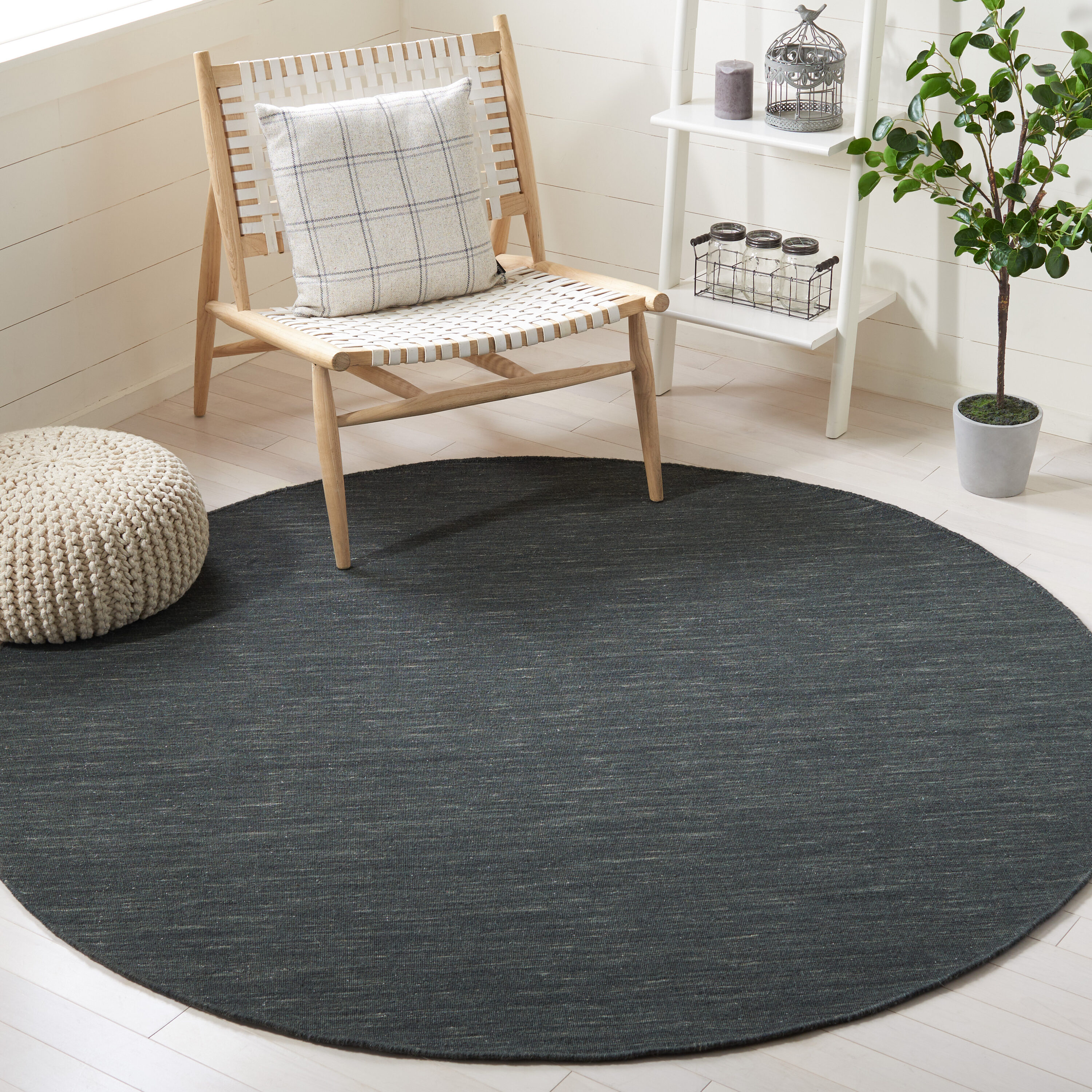  Kilim 850 Charcoal/Gray Solid / Tonal 6Ft x 6Ft Round Rug
