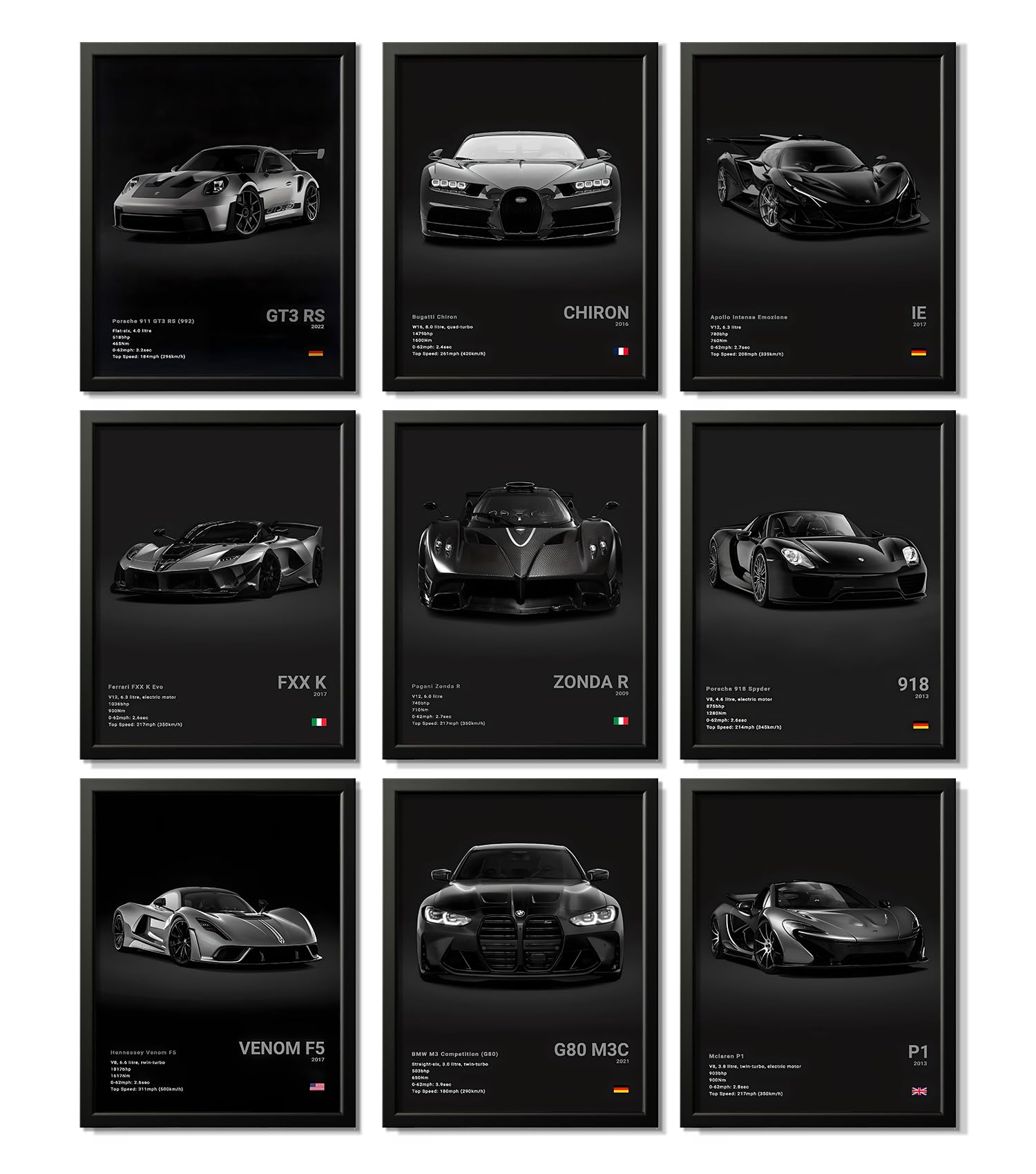 Vrbgify  Car Poster Vintage Racing Car Wall Art Supercar Canvas Prints for Men Room Dorm Bedroom Office Aesthetic Decor Unframed 8x10 Inch 9 pcs