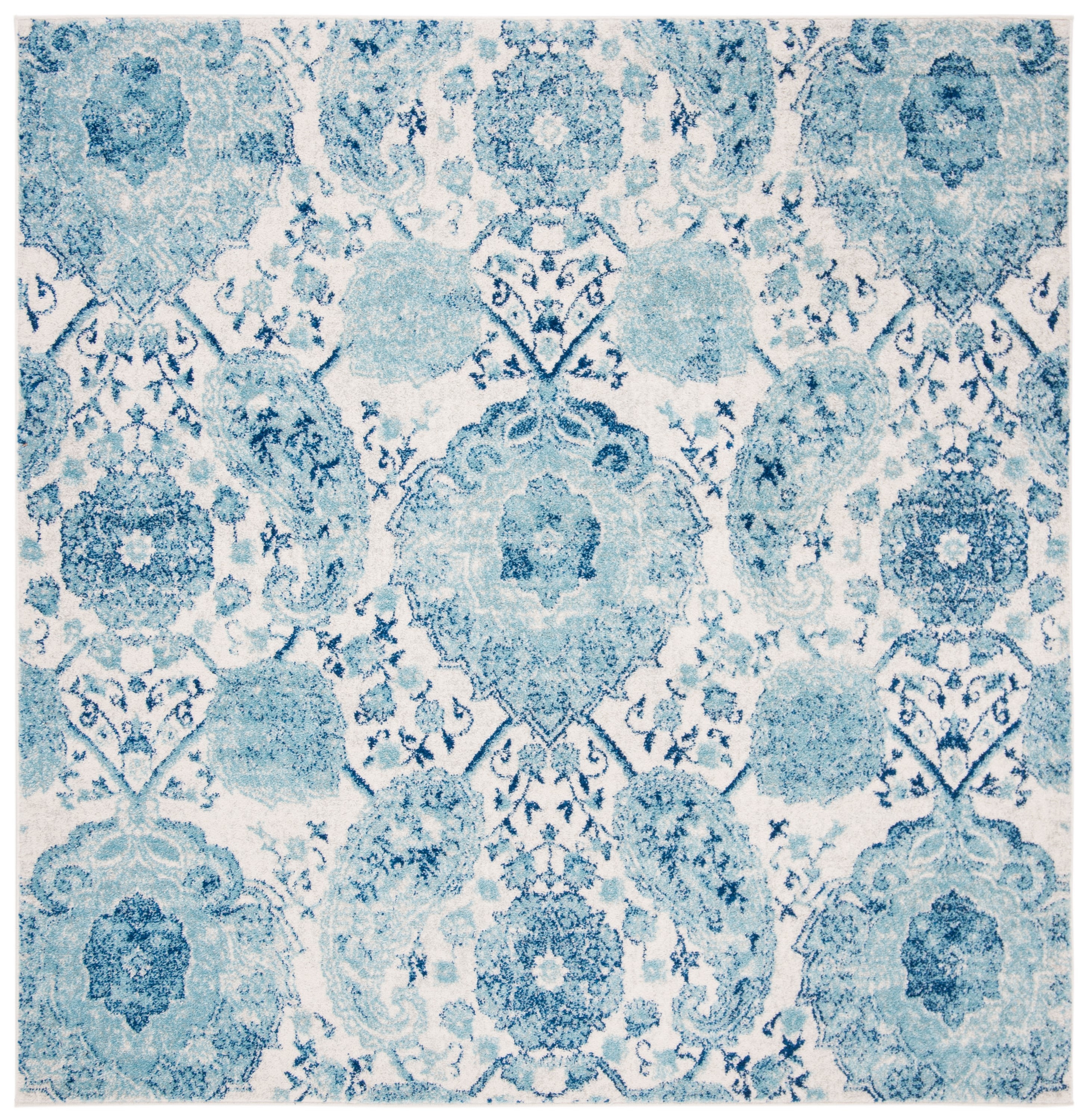 Madison 3' Square Cream and Turquoise Synthetic Rug
