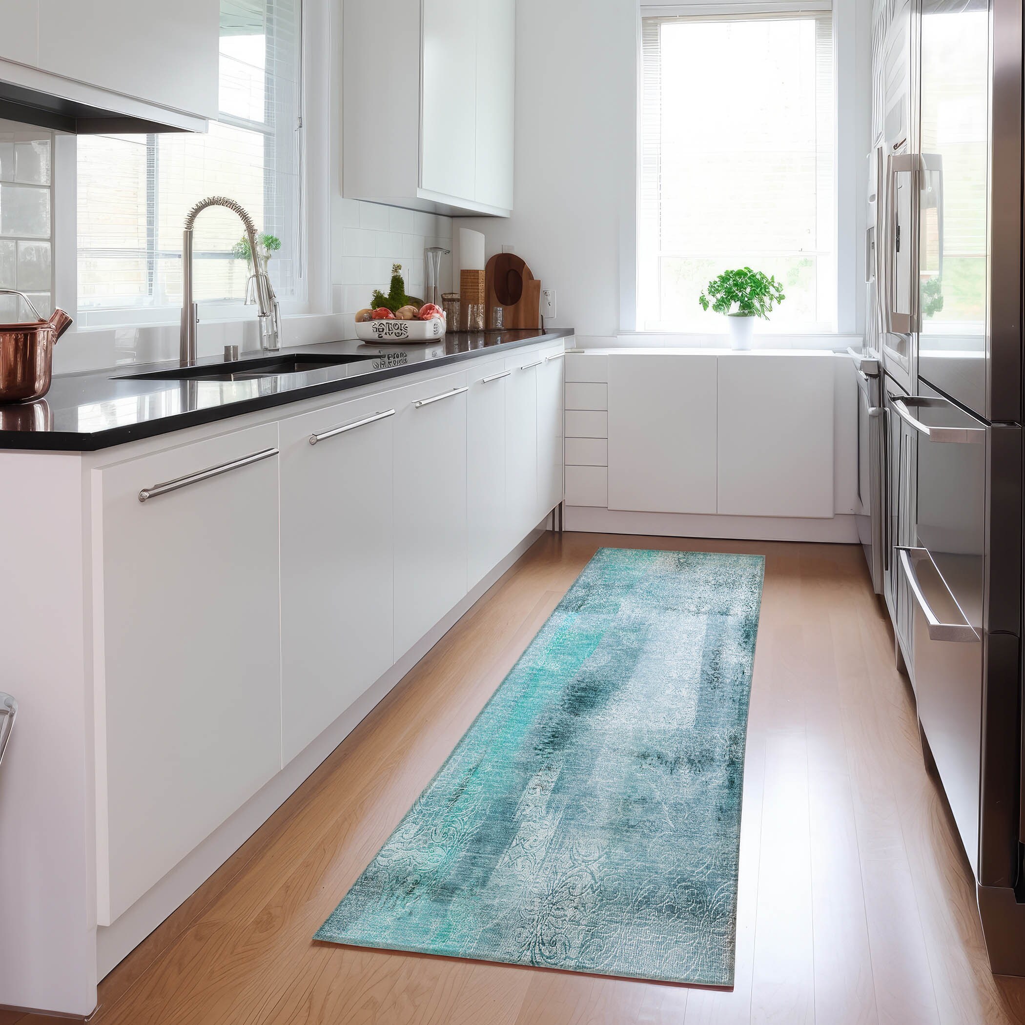 Addison Rugs ACN537TE2X8 Chantille 2 x 7 (ft) Polyester Teal Rectangular Indoor/Outdoor Abstract Machine washable Area rug