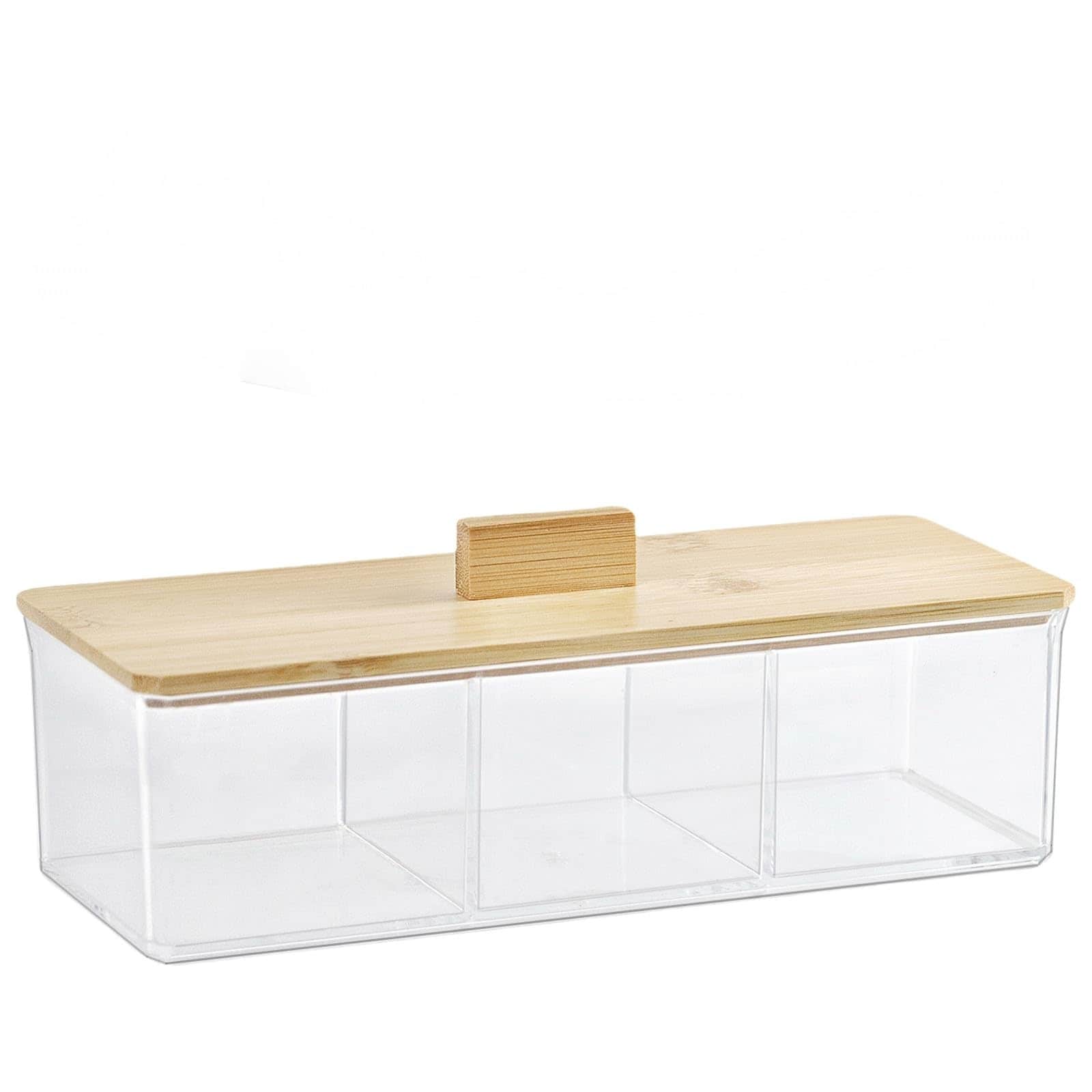 Aoibox  Clear Bathroom Dresser Organizer with 3 Divided Compartments and Lid in Acrylic for Vanity Storage 9 4 in L