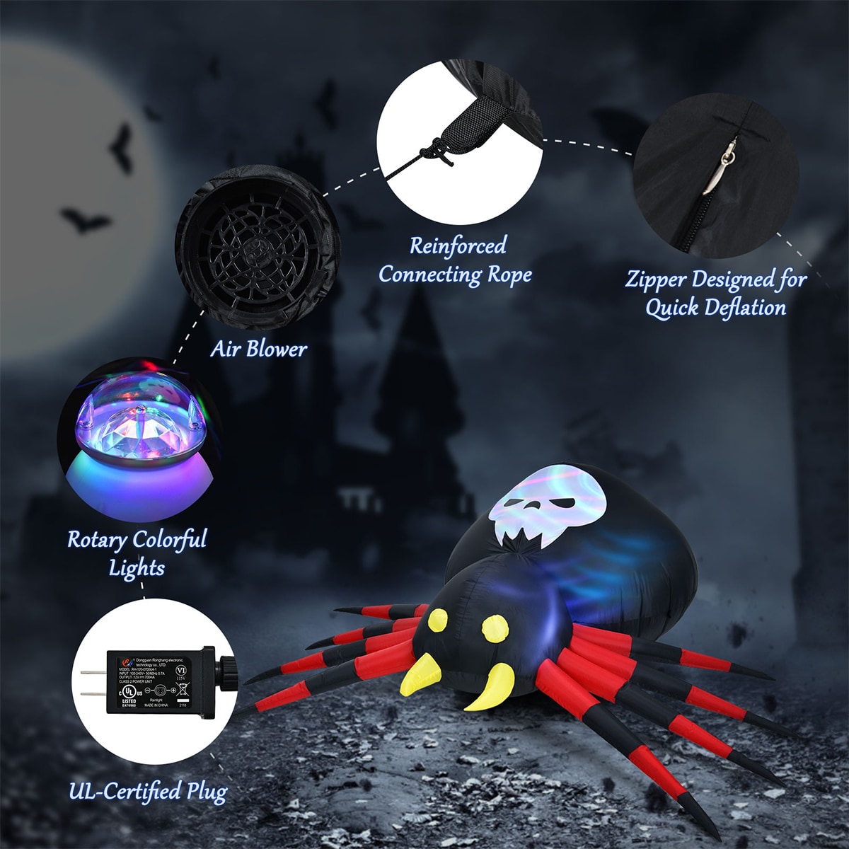 WELLFOR 2.5-ft Lighted Spider Inflatable in the Outdoor Halloween ...