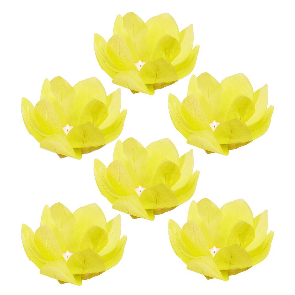 LumaBase 56706 6-Pack 6-Wick Unscented Yellow Tea Light Candle (Paper Lotus)