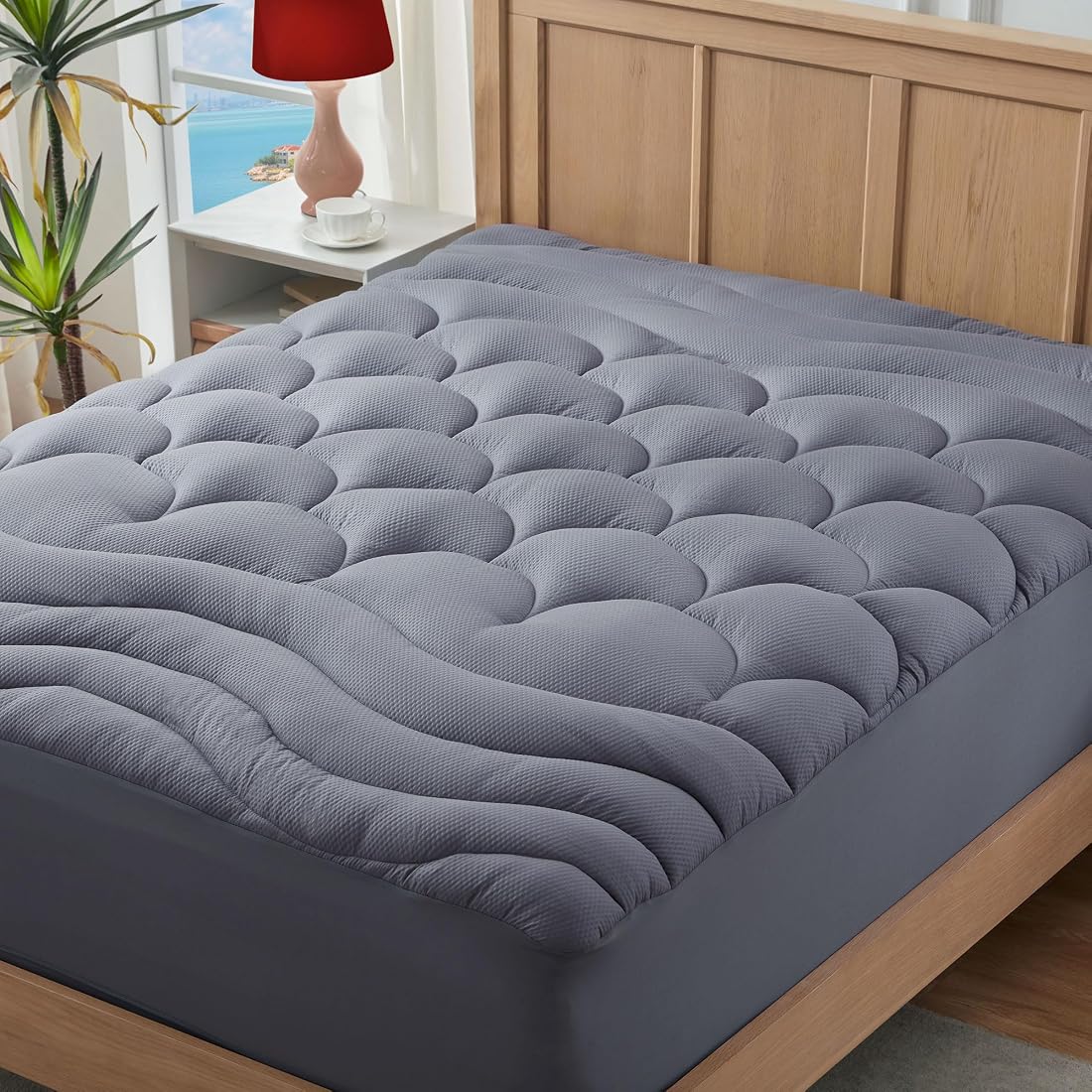 Etokfoks  3 in King Grey Microfiber Extra Thick Mattress Pad with Deep Pocket Wrap Around Fitted Mattress Pad