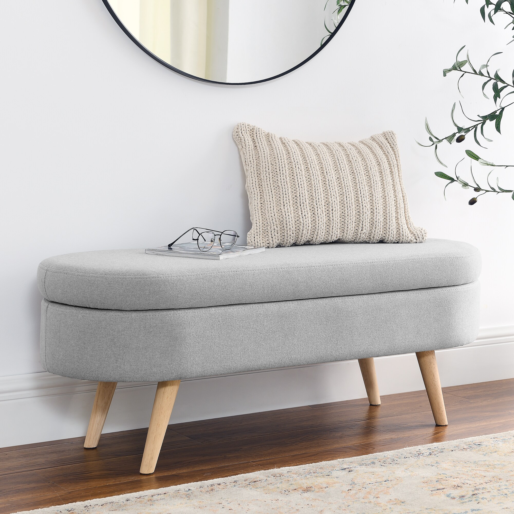 BWE - SOFTA Casual Gray Storage Bench with Storage 43.5-in x 16-in x 16-in