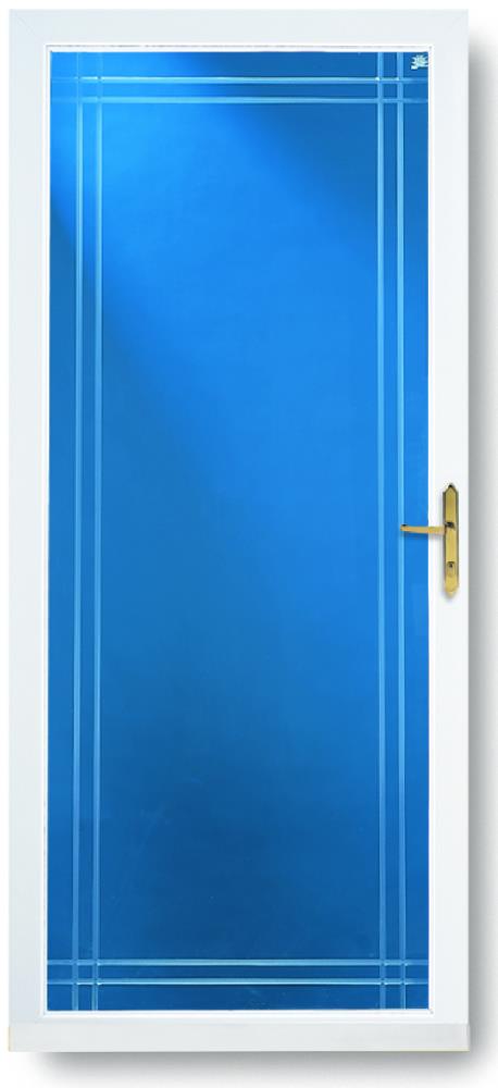 LARSON Williamsburg 36-in x 81-in White Full-view Interchangeable Screen Aluminum Storm Door with Polished Brass Handle