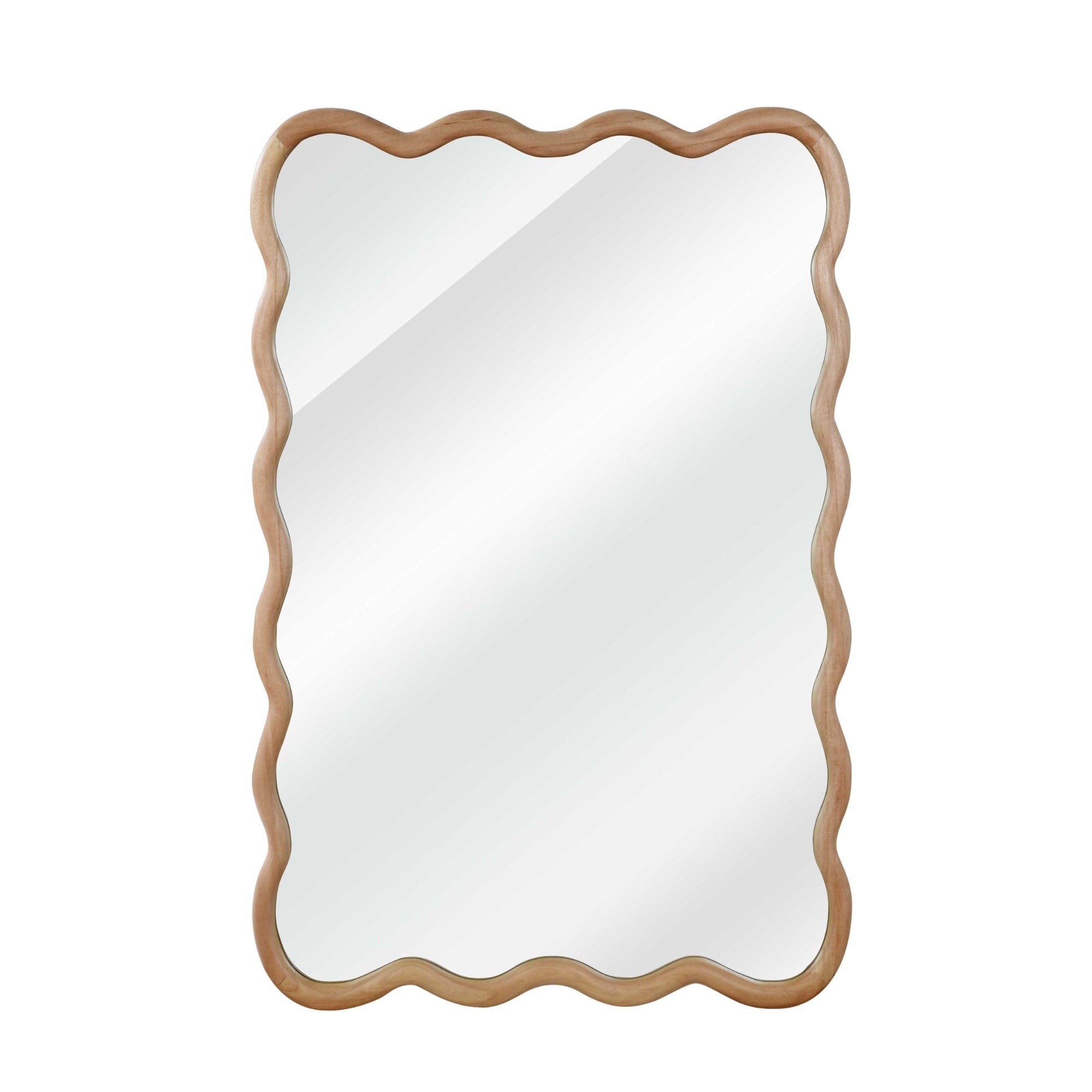 Vanityfus  36-in W 24-in H Wavy Rectangle Natural Wood Framed Beveled Bathroom Vanity Mirror Wall Mirror