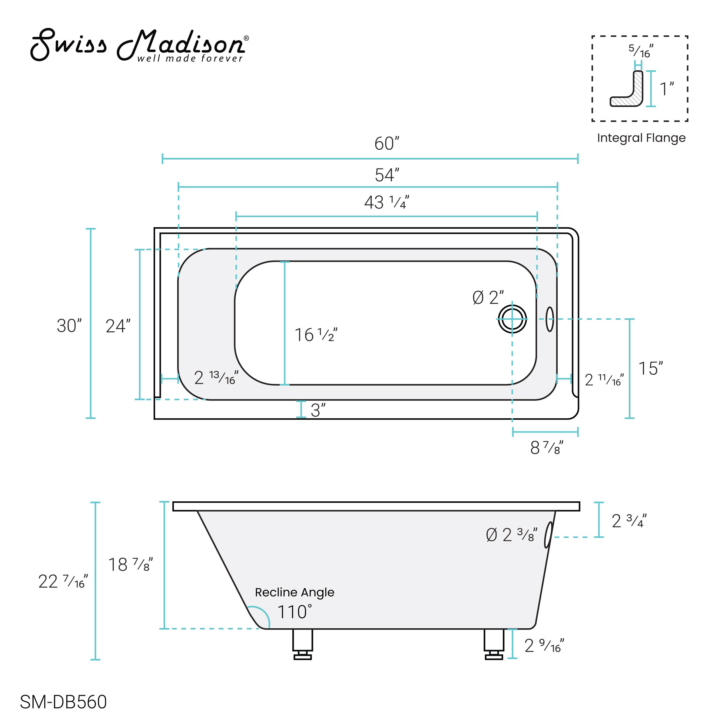 Swiss Madison Voltaire 30-in x 60-in Glossy White Acrylic Drop-In ...