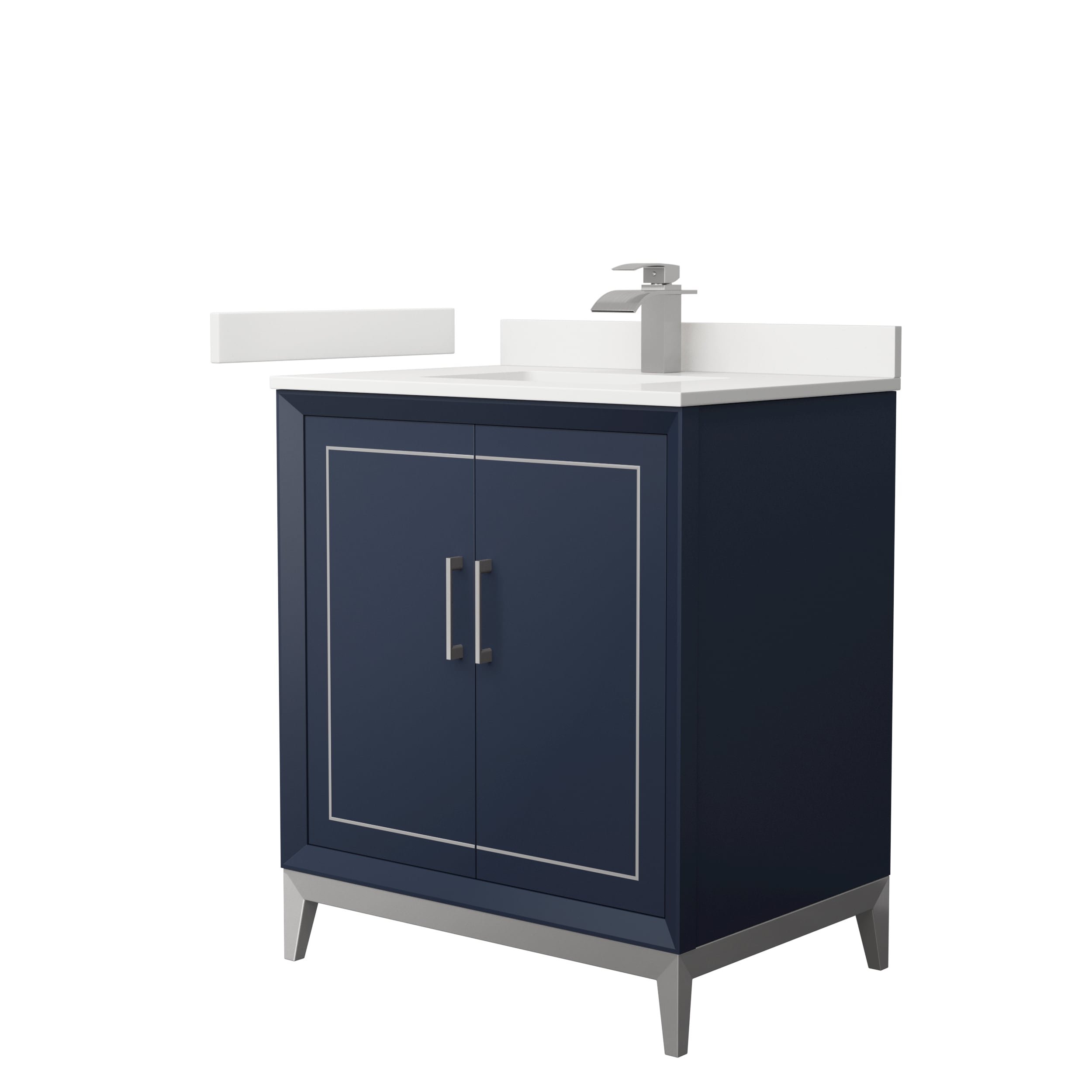 Wyndham Collection WCH515130SBNWQUNSMXX Marlena 30-in Dark Blue Undermount Single Sink Bathroom Vanity with White Quartz Top