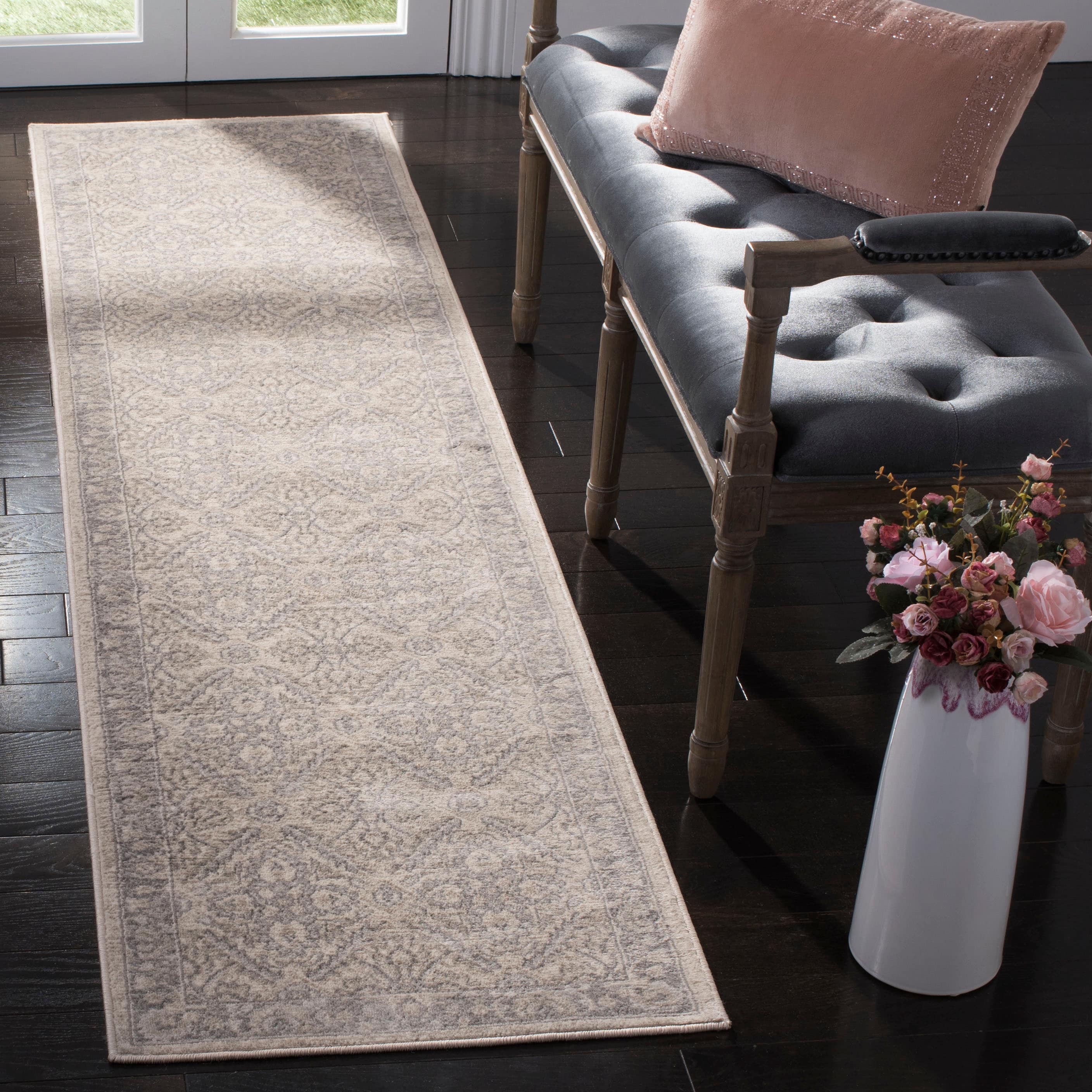 Safavieh BNT863B-214 Brentwood Brandy 2 x 14 (ft) Loomed Polypropylene Cream/Gray Rectangular Indoor Distressed/Overdyed Farmhouse/Cottage Runner rug