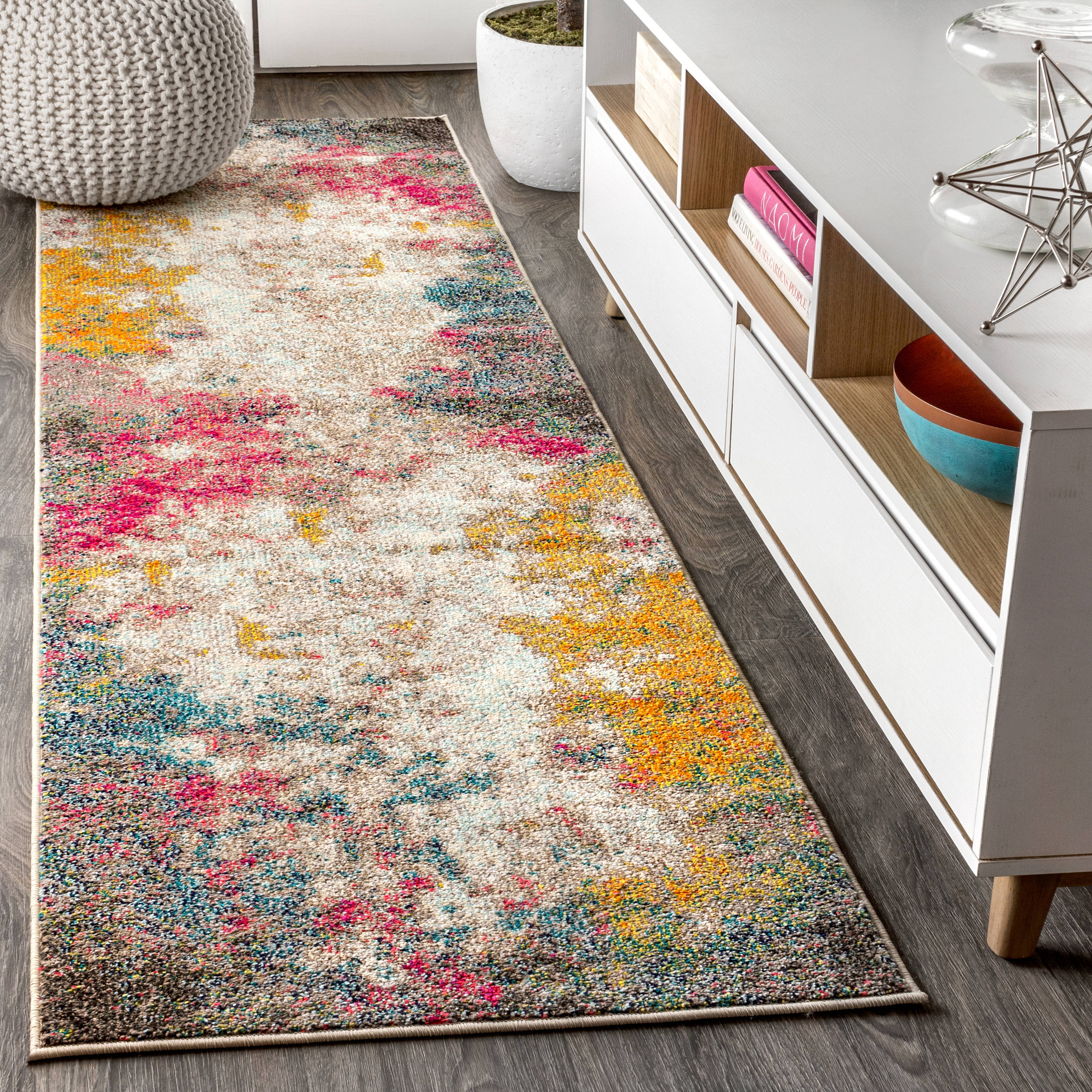 Yellow and Multicolor Abstract Synthetic Flat Woven Area Rug