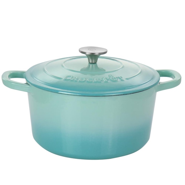 Oster Crock-Pot Artisan 2 Piece 5 -Quart Enameled Cast Iron Dutch Oven in  Aqua Blue in the Cooking Pots department at