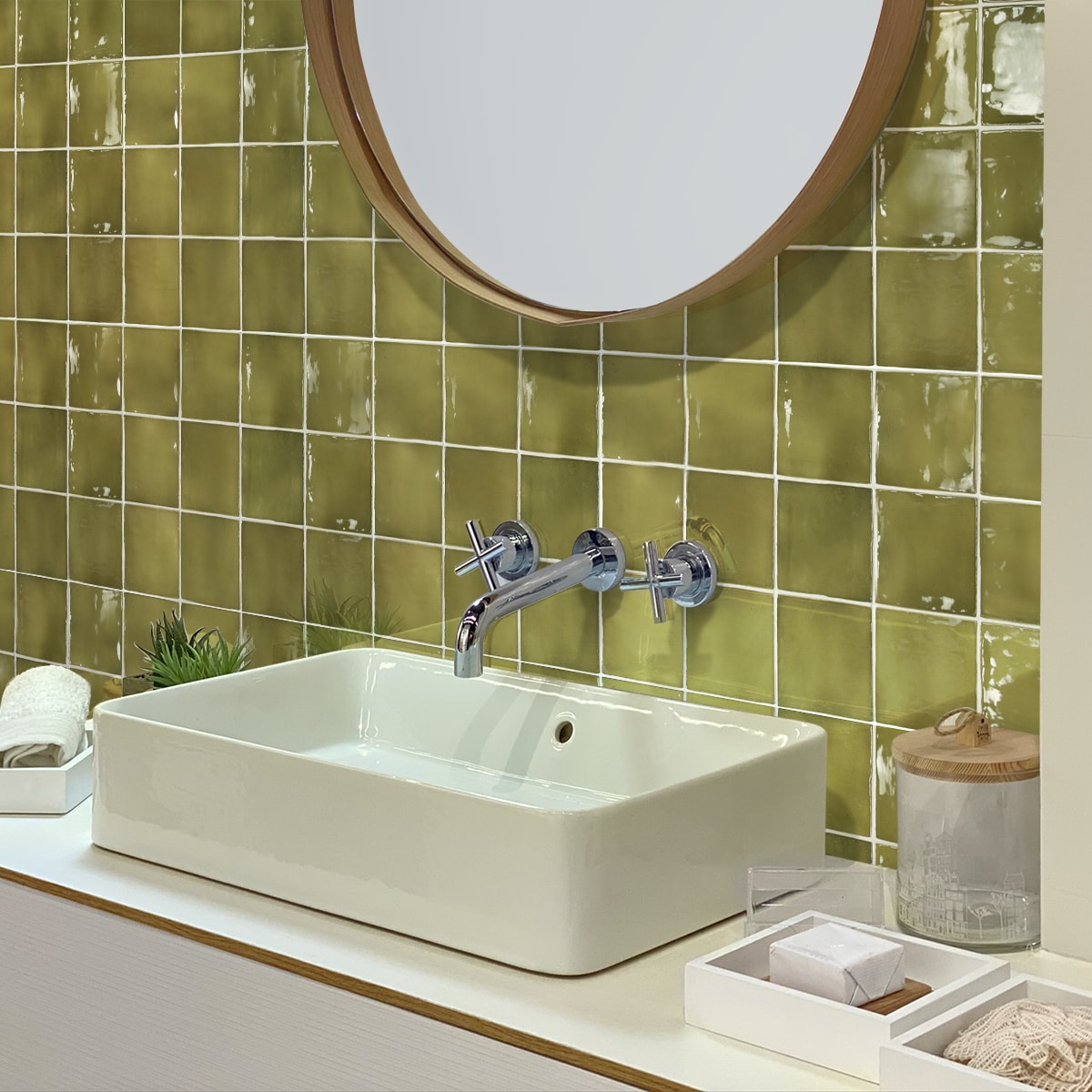 Olive Green Glossy Ceramic Square Wall and Floor Tile