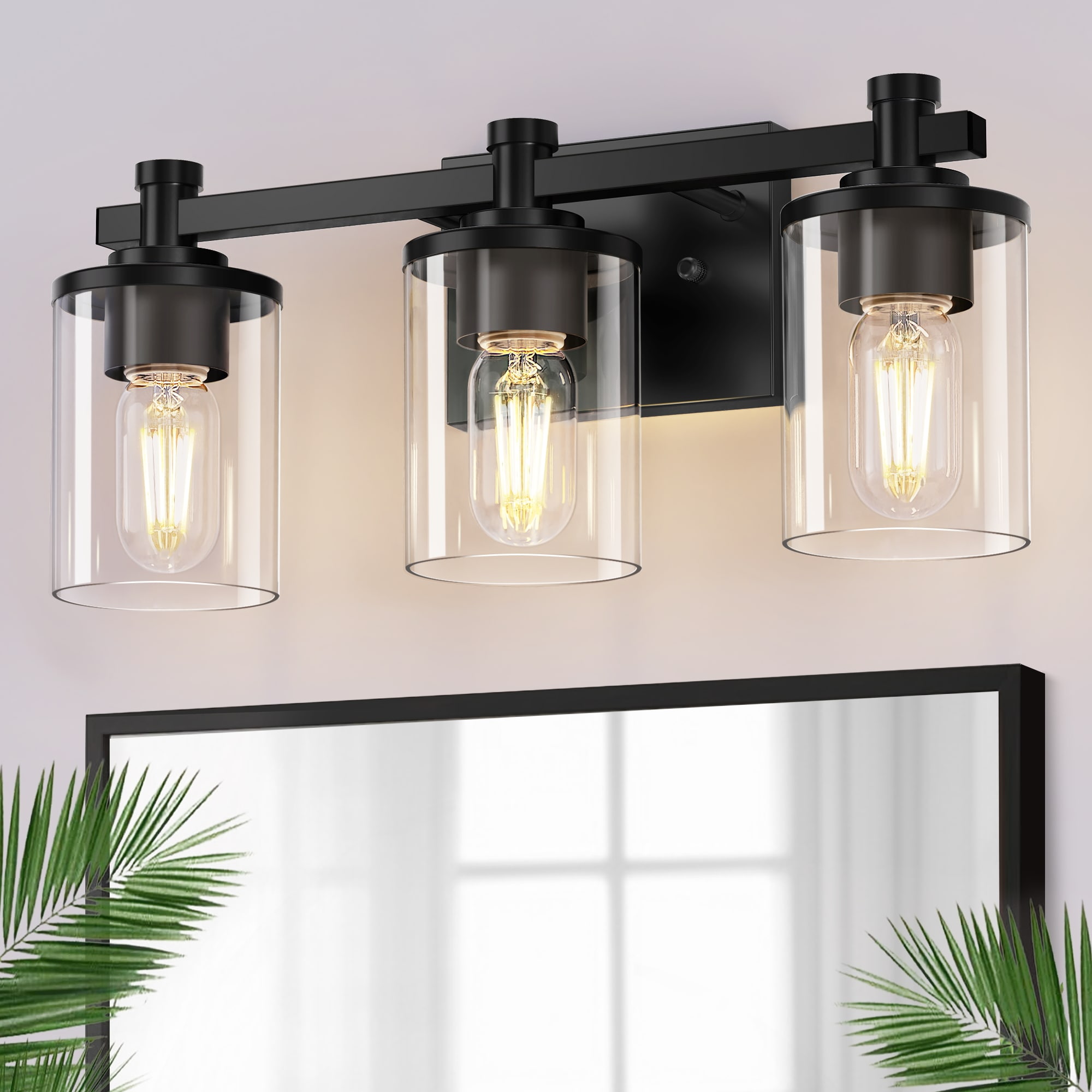 YANSUN L-ZF0000810 17.72-in 3 -Light Matte Black Industrial Vanity light