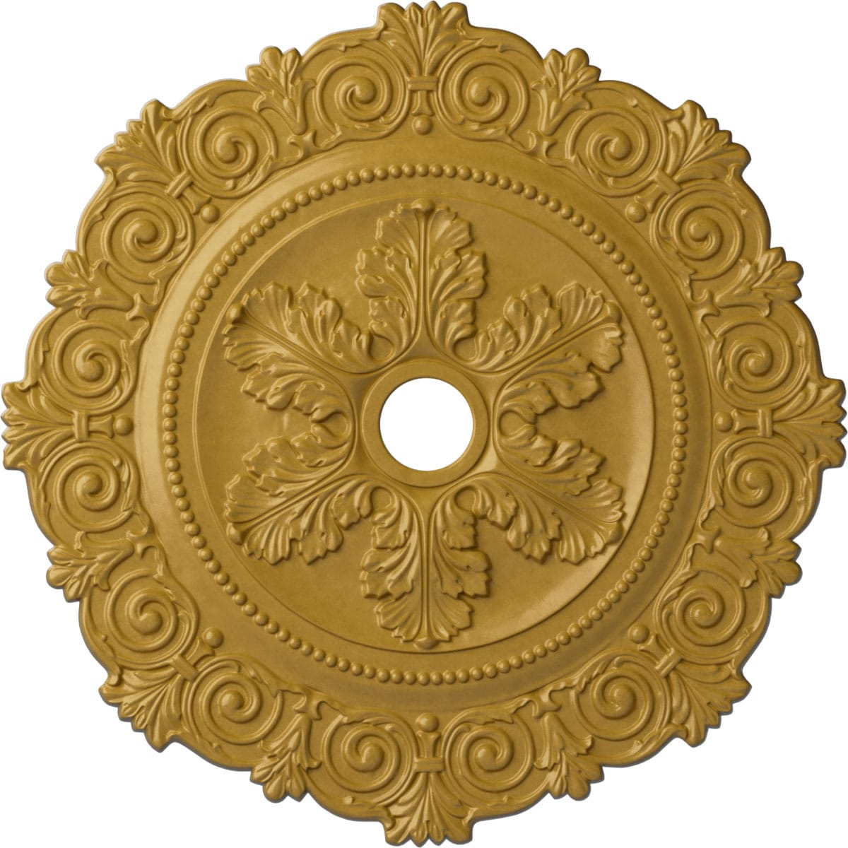 Ekena Millwork CM33SCIGS Scroll 33.25-in W x 33.25-in L Painted Iridescent Gold Polyurethane Whole Ceiling Medallion