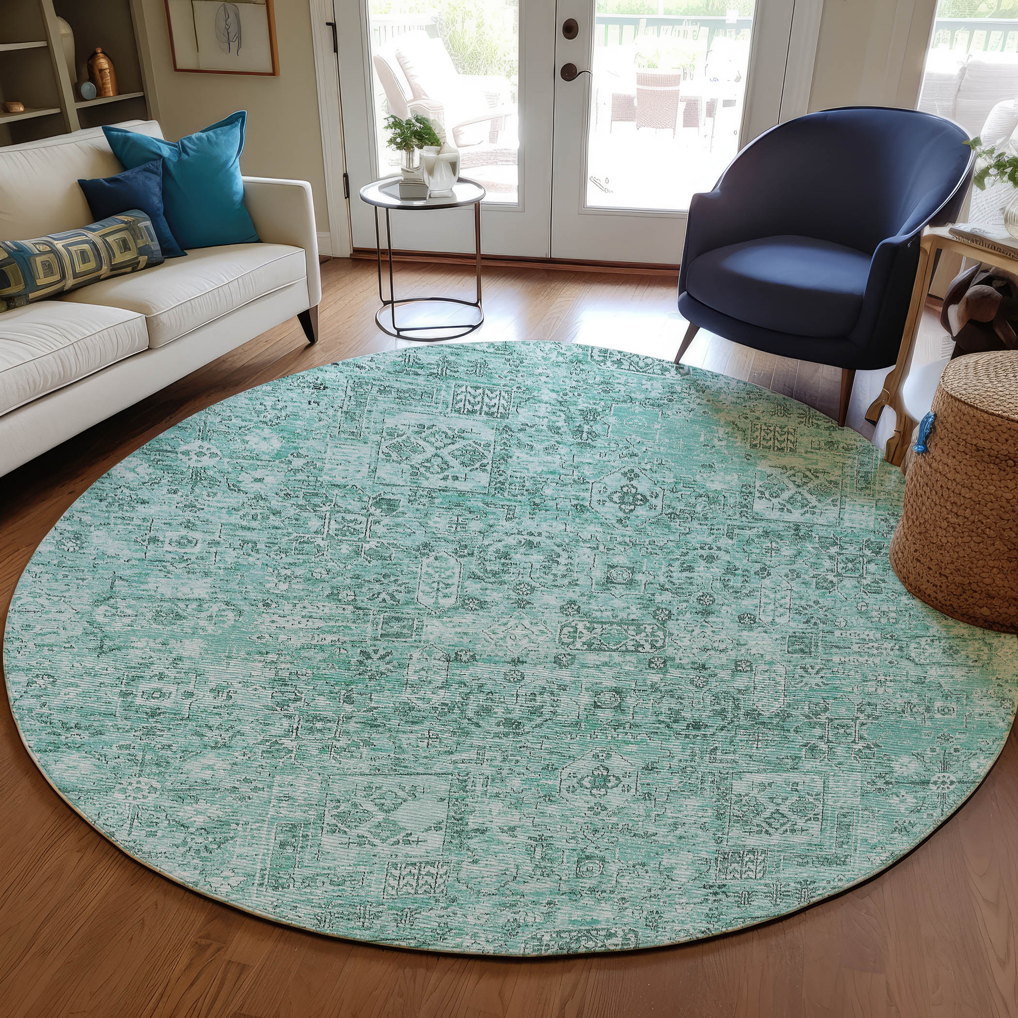 Addison Rugs ACN611TE8RO Chantille ACN611TE 8 x 8 (ft) Polyester Teal Round Indoor/Outdoor Abstract Machine washable Area rug