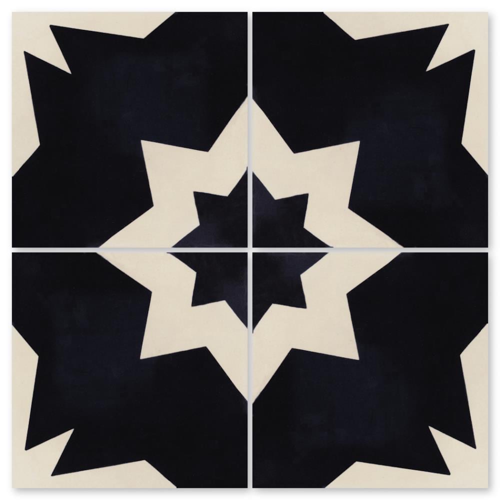 Villa Lagoon Tile LS-CMNN2-S1-P16 Comino B Black and Alabaster 8-in x 8-in Unglazed Cement Patterned Floor and Wall Tile (6.8889-sq. ft/ Carton)