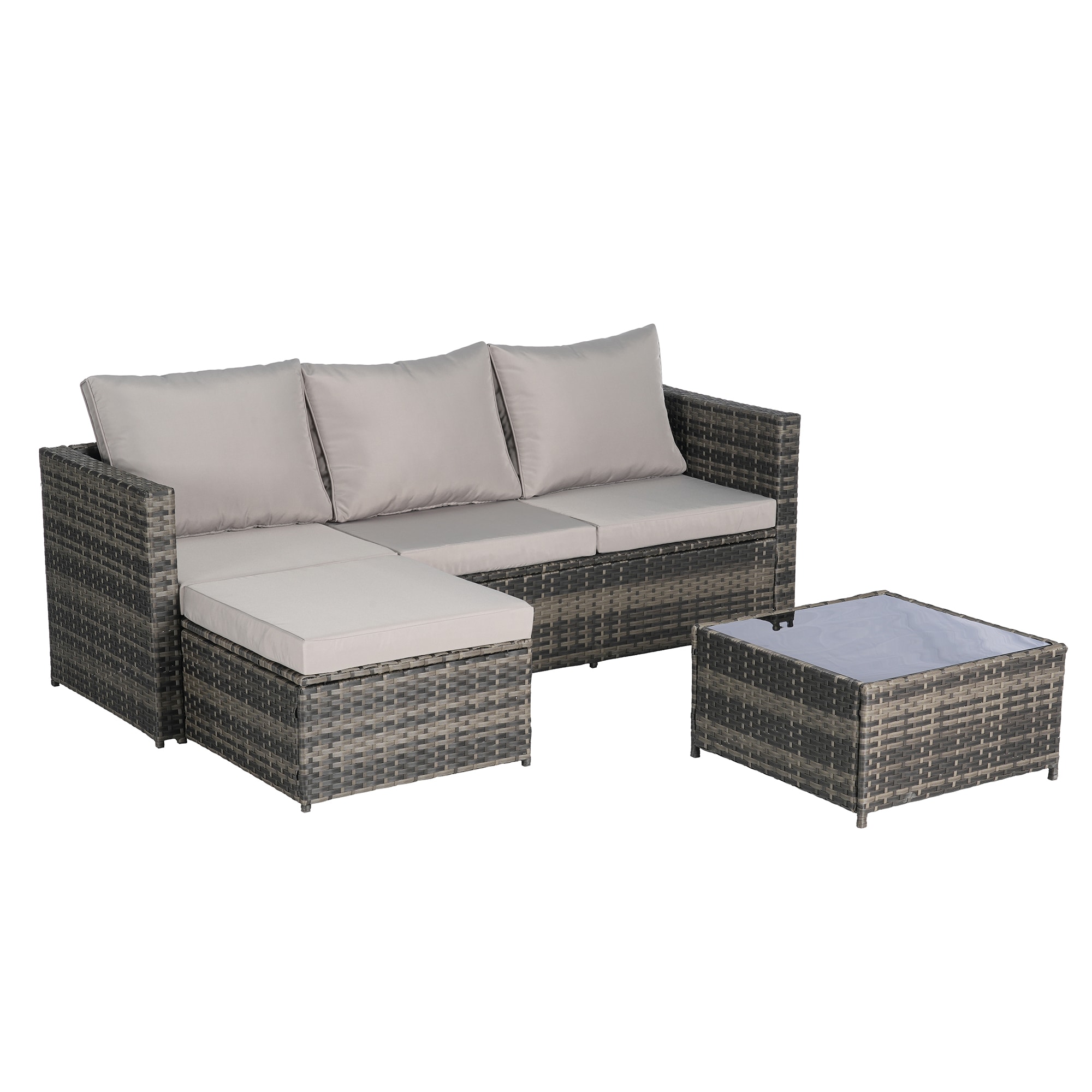 SINOFURN SYB670035BN Wicker Outdoor Sectional with Gray Cushions and Wicker Frame