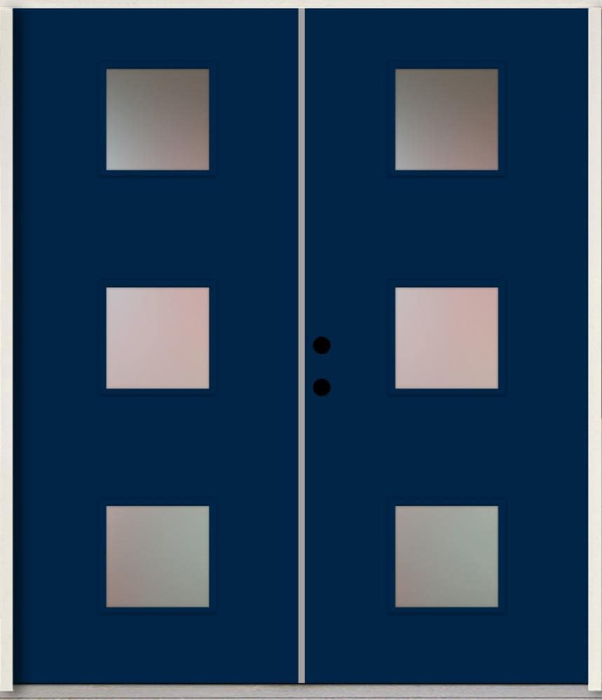 RELIABILT LO1066627 Spotlights 72-in x 80-in x Fiberglass 1/4 lite Right-hand inswing Naval Paint Painted Prehung Double Front Door Insulating core