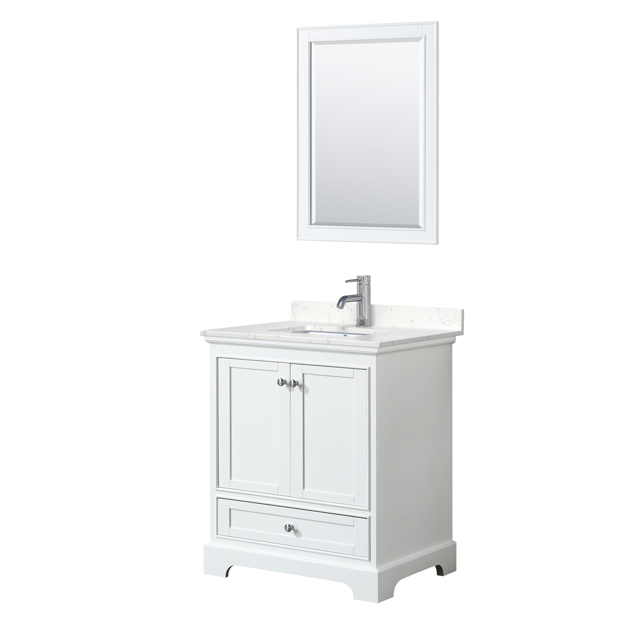 Wyndham Collection WCS202030SWHC2UNSM24 Deborah 30-in White with Polished Chrome Trim Undermount Single sink Bathroom Vanity with Carrara Cultured Marble Cultured marble Top (Mirror Included)