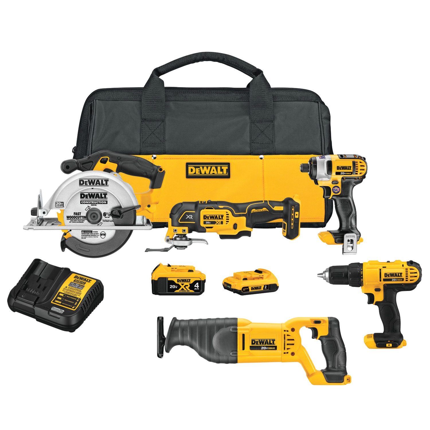 DEWALT 5-Tool 20-Volt Max Brushless Power Tool Combo Kit with Soft Case  (2-Batteries and charger Included)