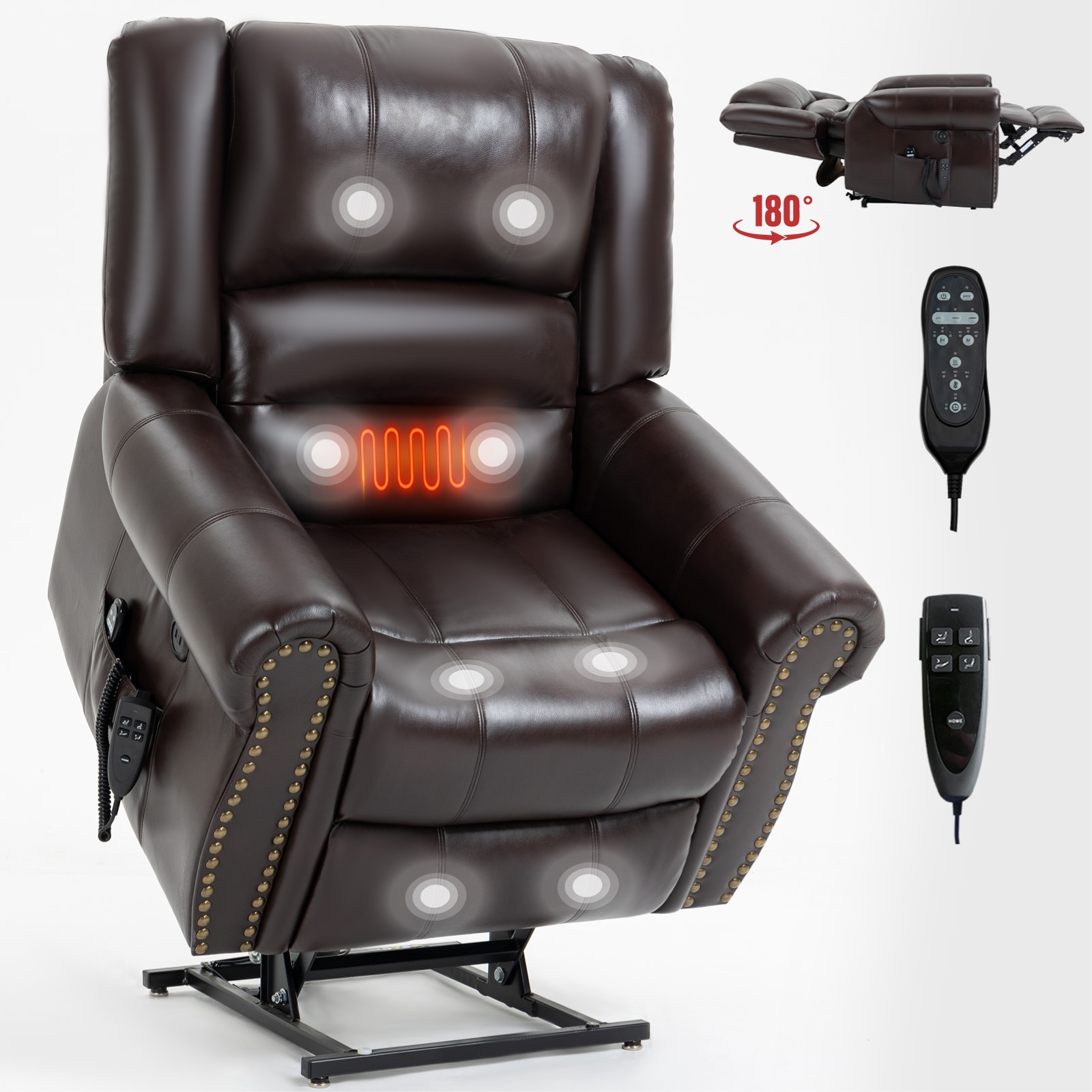 Clihome CL-CO00013 Brown Faux leather Upholstered Powered Reclining Massage chair with Lift Assistance